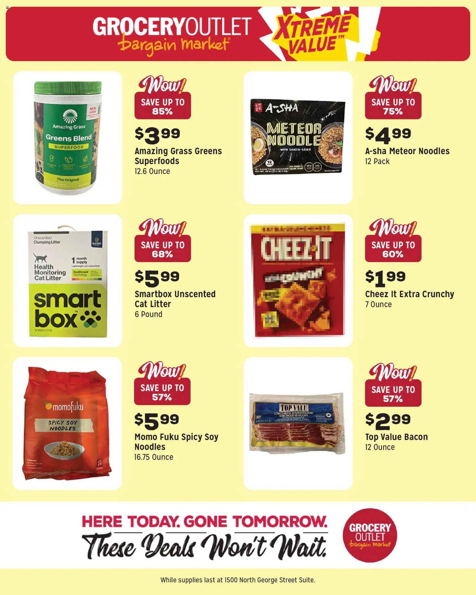 Grocery Outlet Weekly Ad - PA - valid from 18.03.2026 | Page: 9 | Products: Cat Litter, Noodles, Sauce, Greens