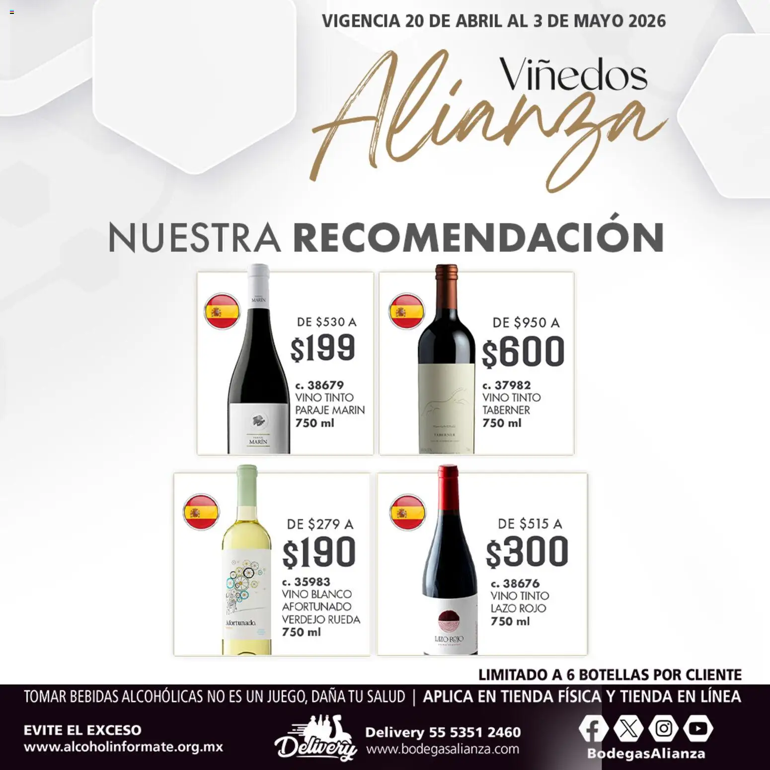 Nuevas ofertas de Bodegas Alianza válidas en toda la República Mexicana desde el 20.04.2026. ¡Encuentra las mejores ofertas en Bodegas Alianza catálogo Viñedos Alianza! | Página: 4 | Productos: Vino