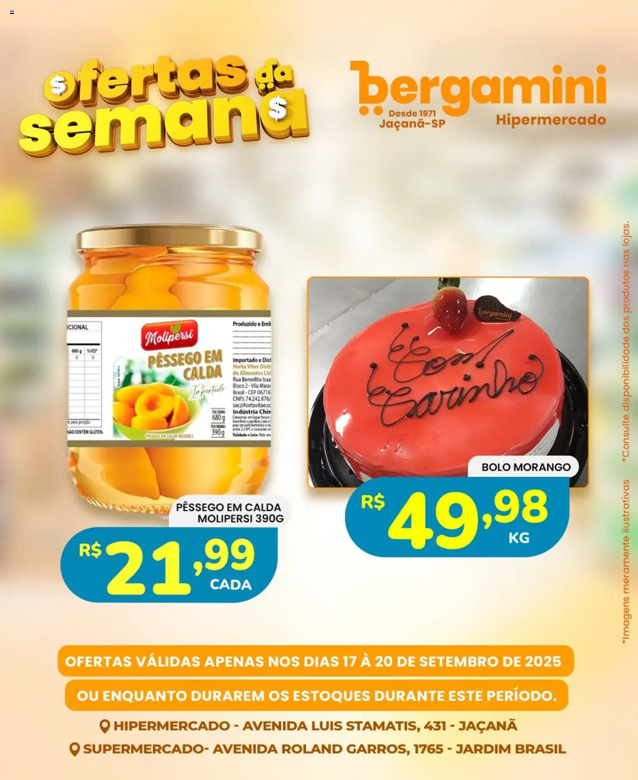 Supermercado Bergamini Folheto - válido de 17.09.2025 | Página: 20 | Produtos: Pêssego, Bolo