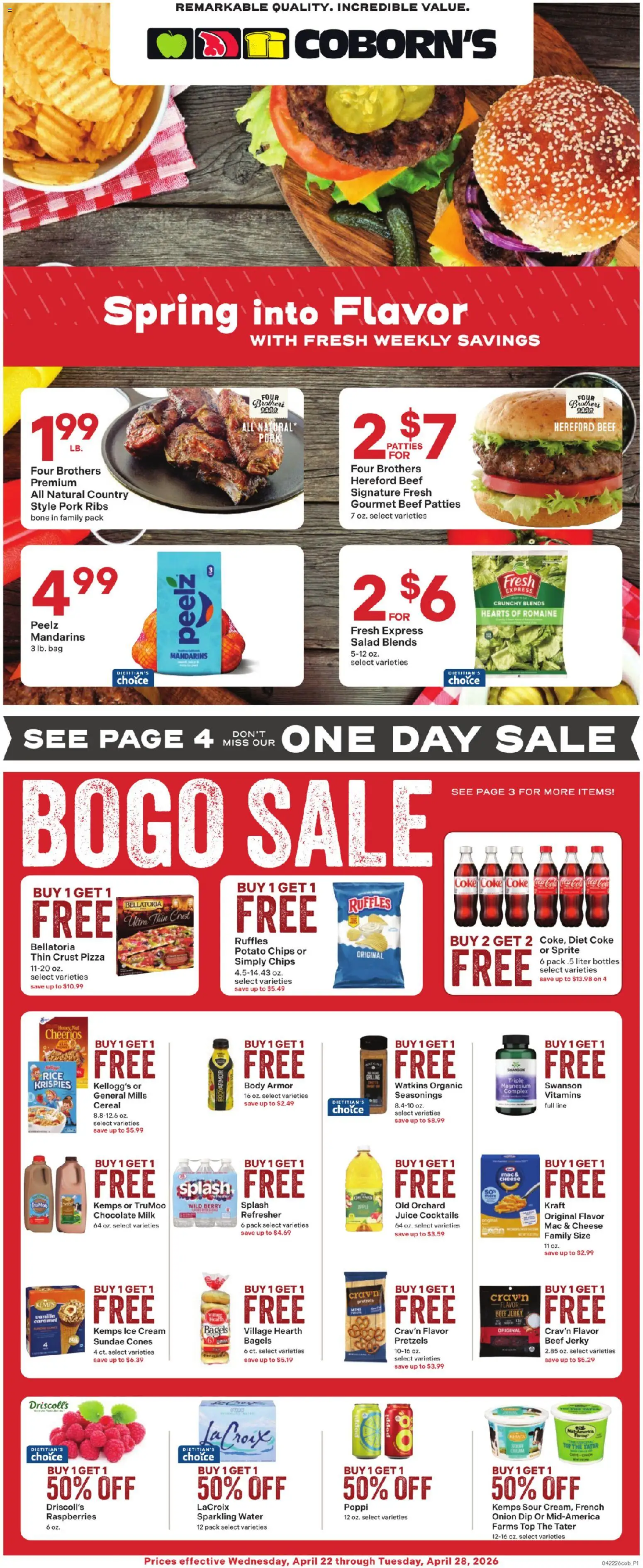 Coborn's Weekly Ad - valid from 22.04.2026 | Page: 1 | Products: Cheese, Pizza, Water, Onion