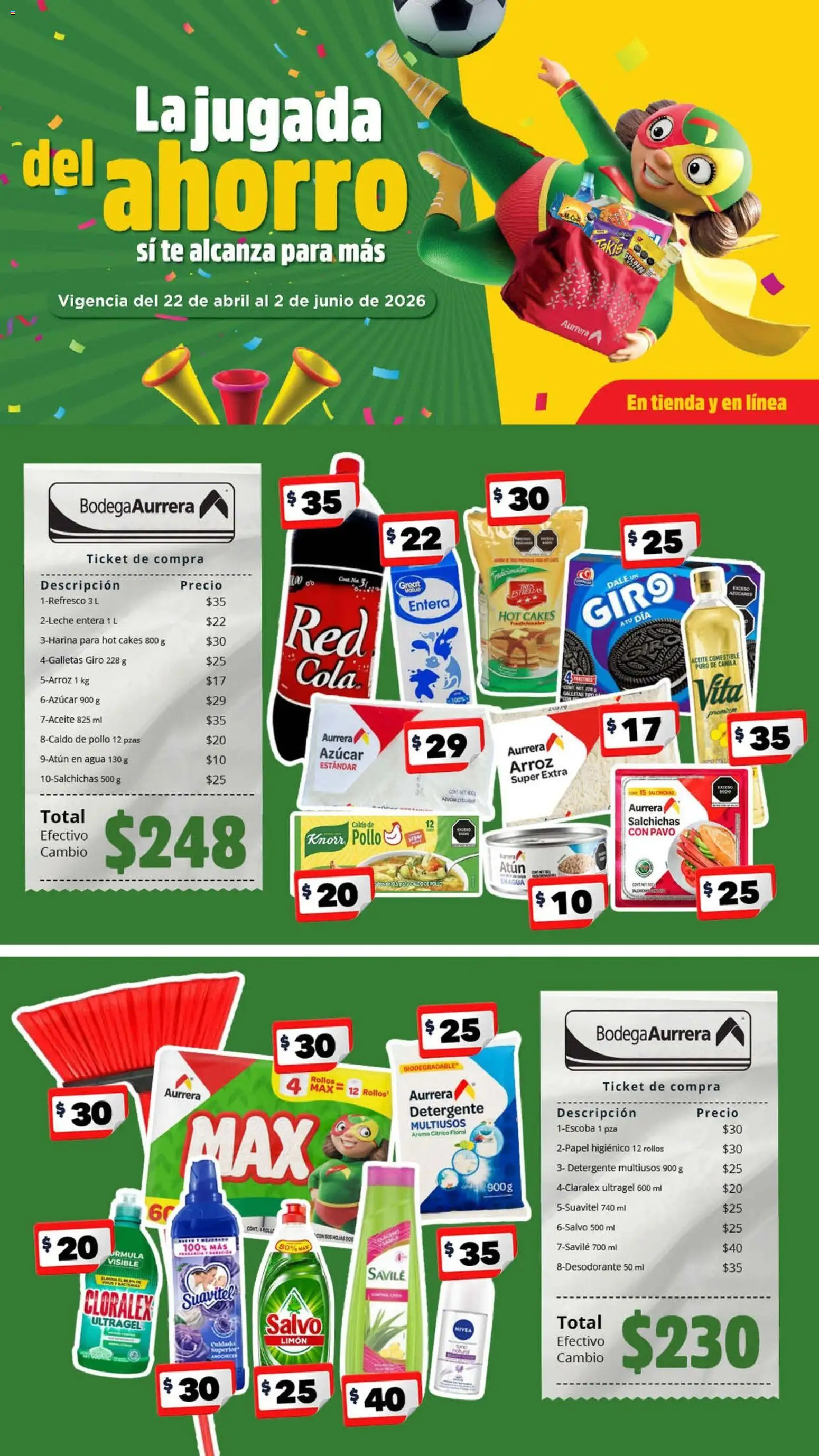 Nuevas ofertas de Bodega Aurrerá válidas en toda la República Mexicana desde el 22.04.2026. ¡Encuentra las mejores ofertas en Bodega Aurrerá folleto! | Página: 1 | Productos: Detergente, Atún, Limón, Galletas