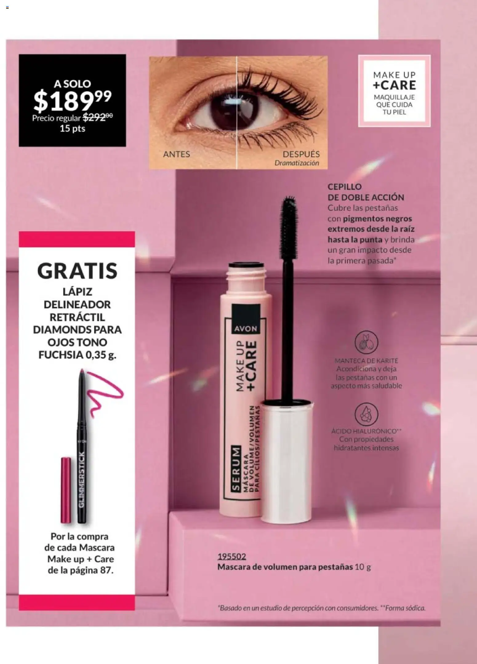 Nuevas ofertas de AVON válidas en toda la República Mexicana desde el 28.11.2025. ¡Encuentra las mejores ofertas en AVON campaña 18 2025! | Página: 86 | Productos: Serum, Máscara, Maquillaje, Delineador
