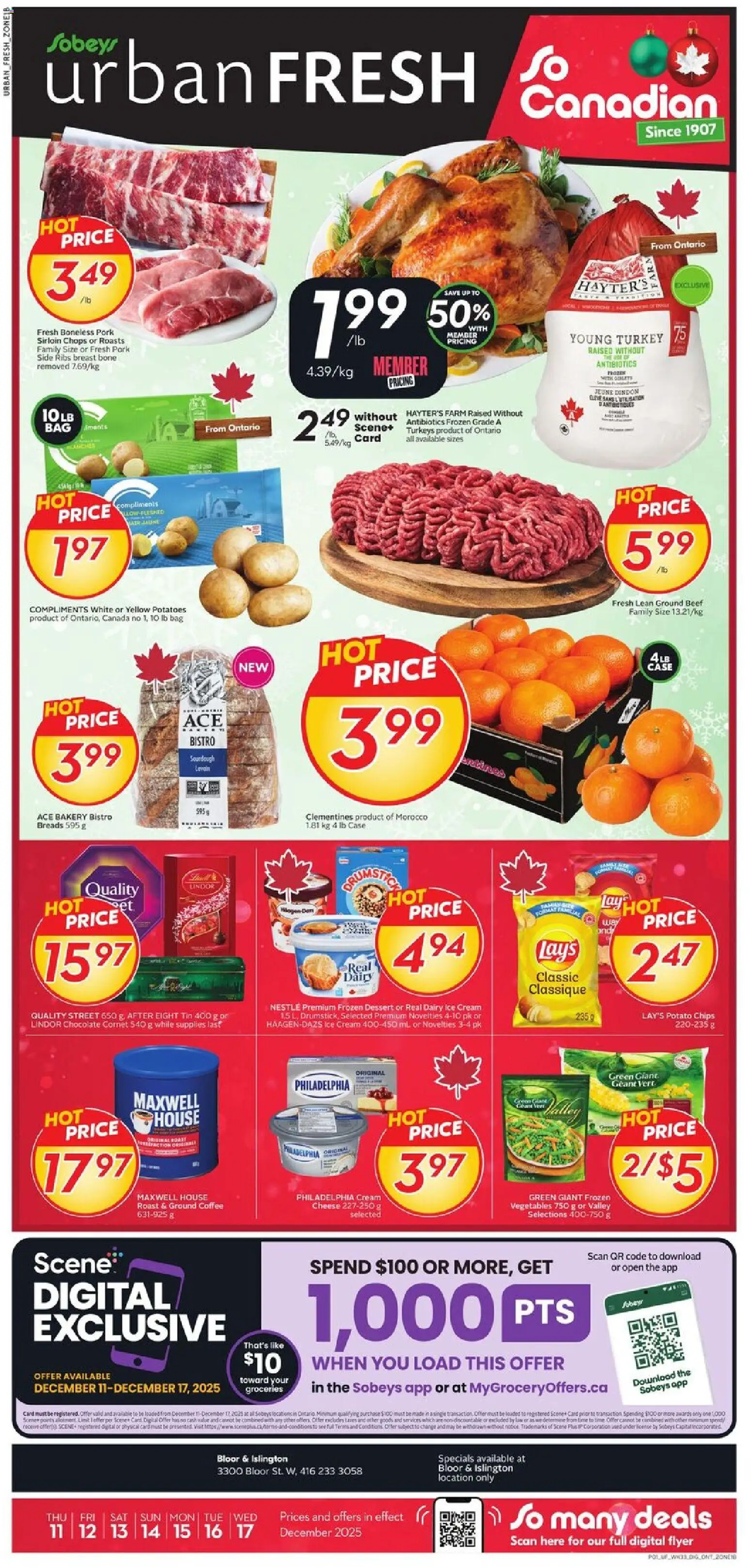 Sobeys flyer valid from 11.12.2025 | Page: 1 | Products: Chips, Ice cream, Potatoes, Bag