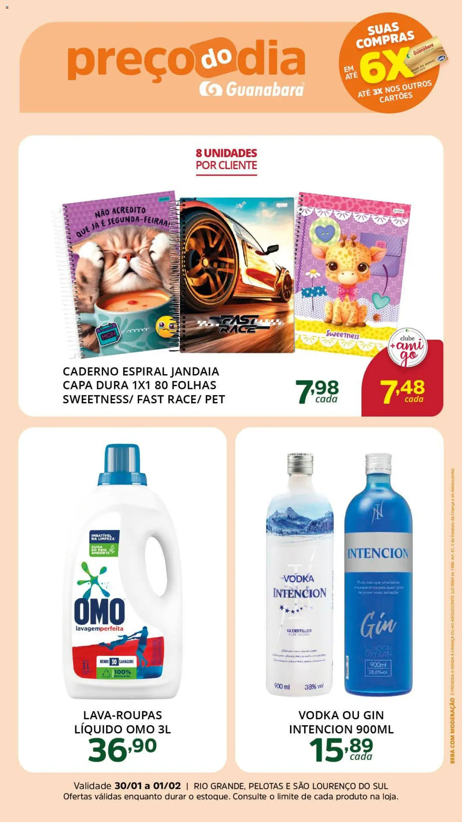 Supermercado Guanabara Folheto - válido de 30.01.2026 | Página: 3 | Produtos: Gin, Vodka, Caderno