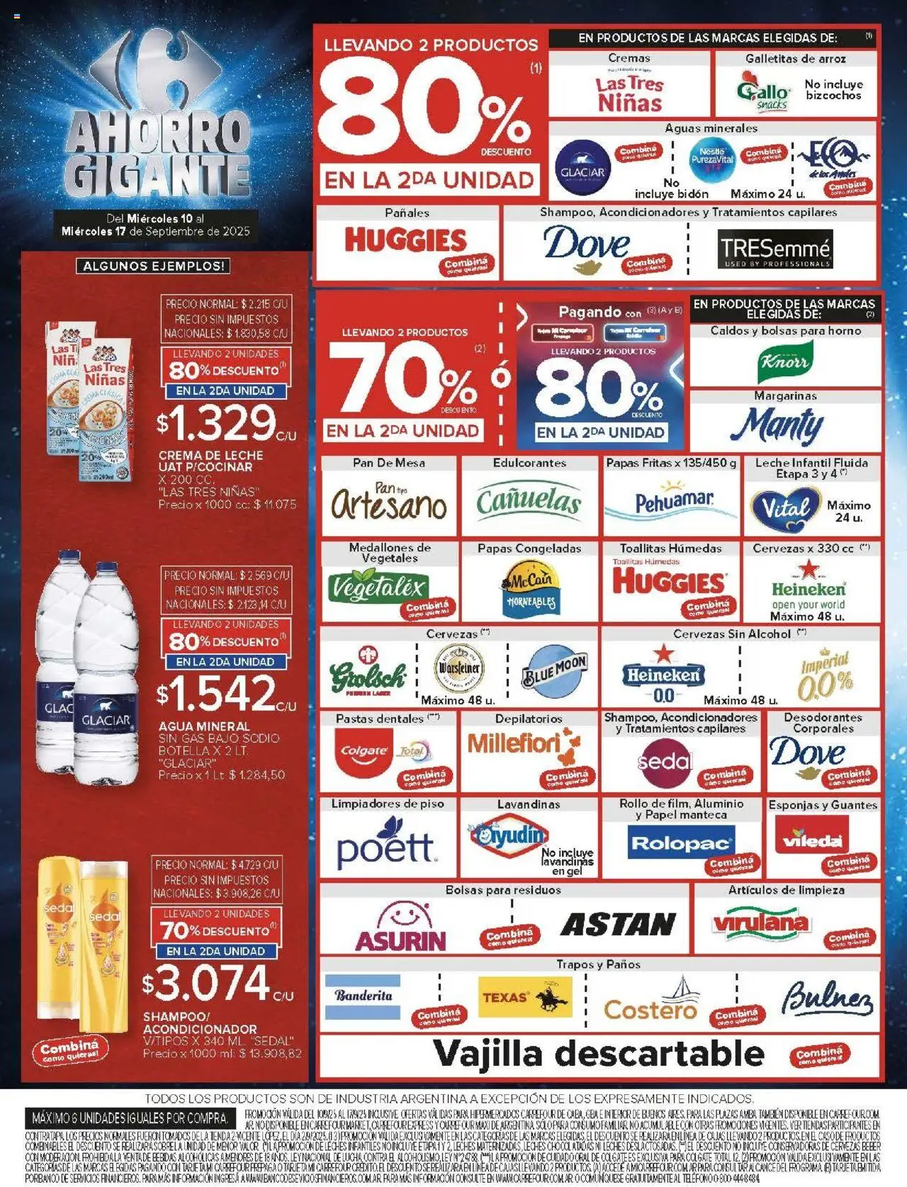 Carrefour ofertas │ válido desde el 10.09.2025 | Página: 2 | Productos: Galletitas, Agua, Guantes, Pañales
