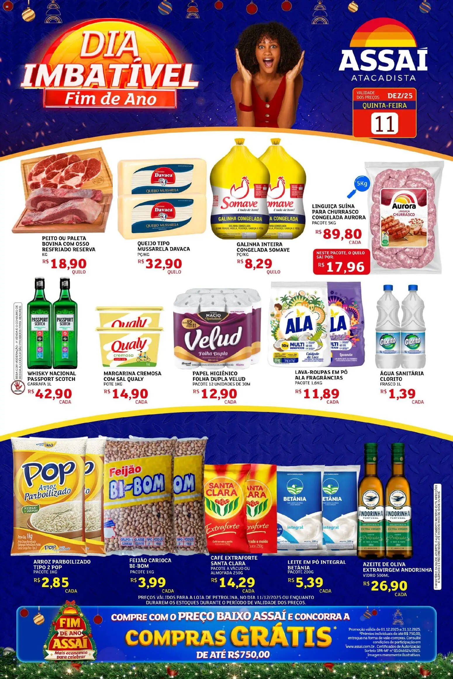 Assaí Atacadista Folheto - válido de 11.12.2025 | Página: 1 | Produtos: Leite, Mussarela, Margarina, Água sanitária