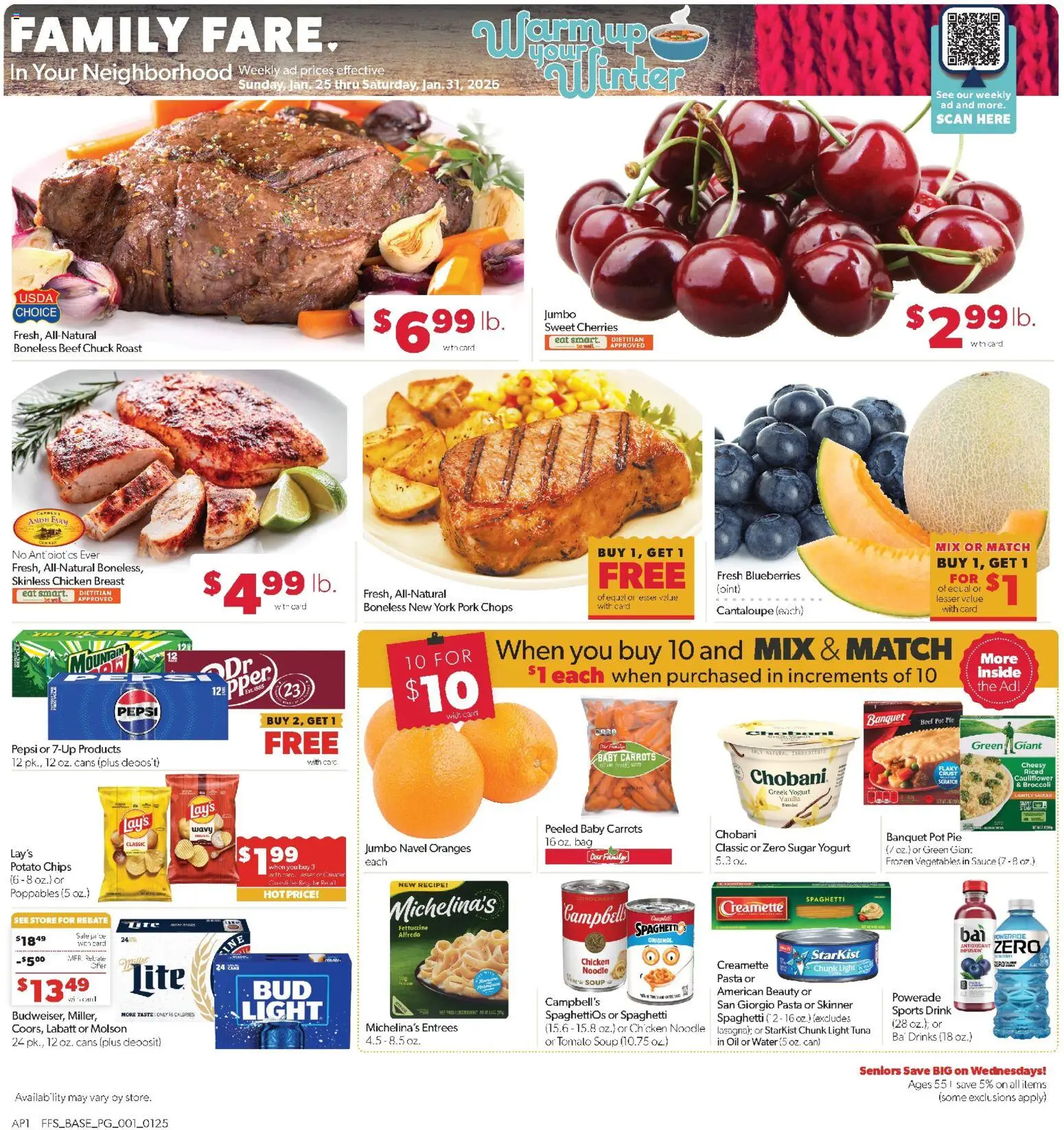 Family Fare Weekly Ad - MI - valid from 25.01.2026 | Page: 1 | Products: Oil, Pork, Oranges, Water