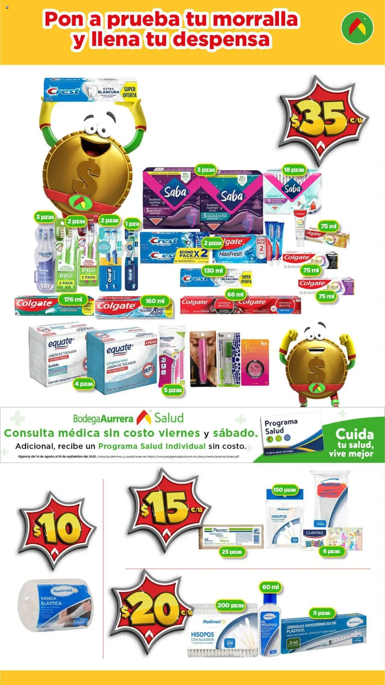 Nuevas ofertas de Bodega Aurrerá válidas en toda la República Mexicana desde el 14.08.2025. ¡Encuentra las mejores ofertas en Bodega Aurrerá - Folleto Morralla Esenciales! | Página: 3 | Productos: Algodón, Despensa, Jabón