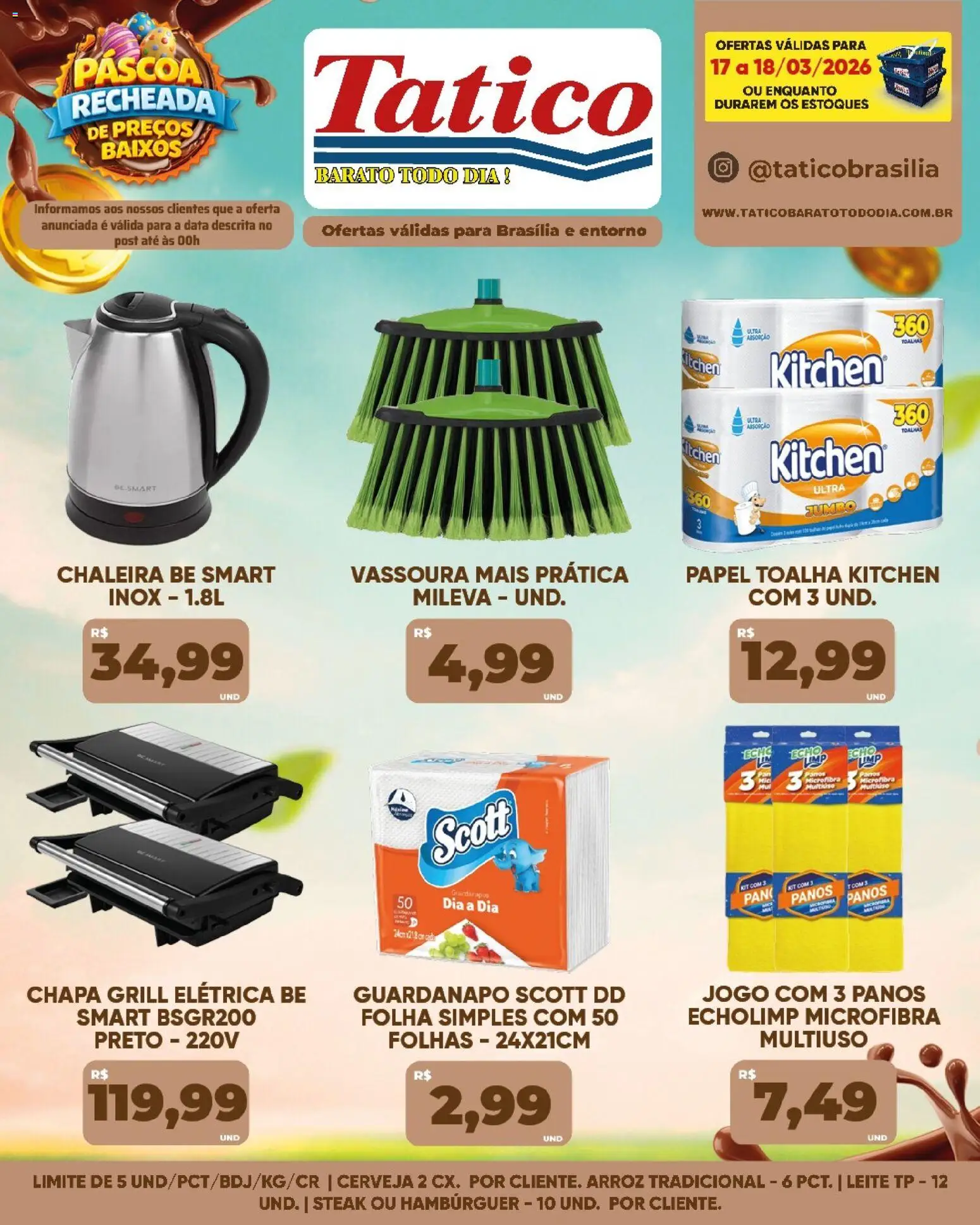 Tatico ofertas do Dia Folheto - válido de 19.03.2026 | Página: 65 | Produtos: Chaleira, Papel toalha, Hambúrguer, Vassoura