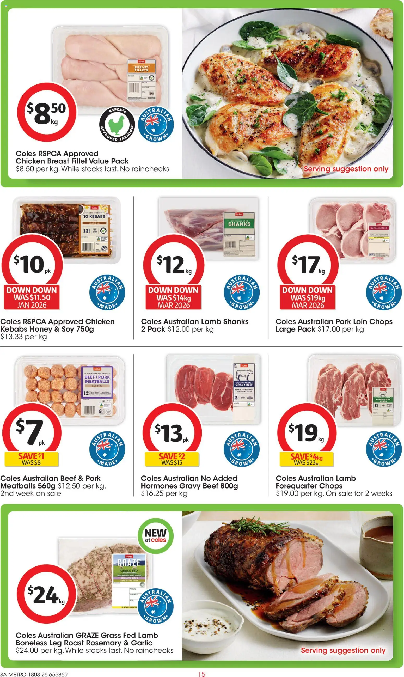 Coles catalogue - valid from 18.03.2026 | Page: 15 | Products: Grass, Chicken, Pork, Garlic