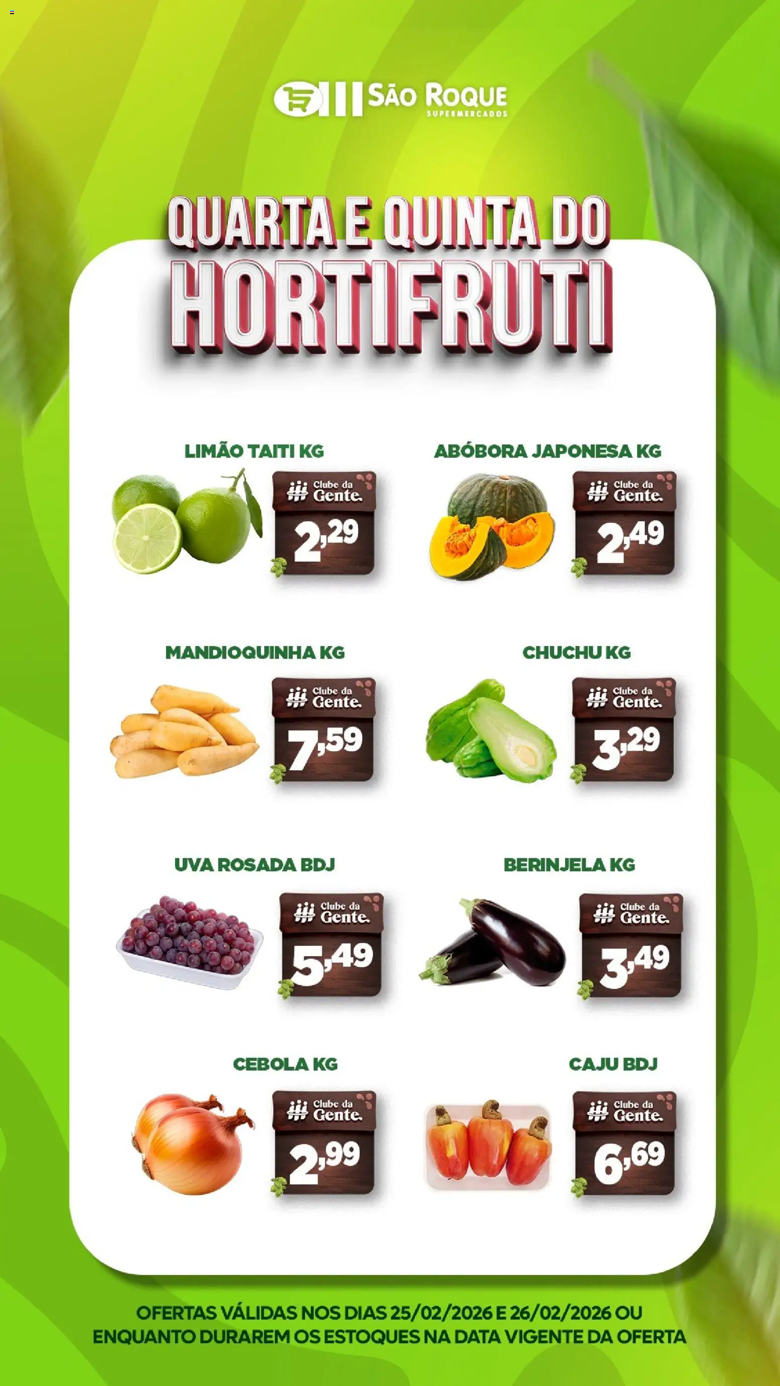 São Roque Supermercados Folheto - válido de 25.02.2026 | Página: 2 | Produtos: Caju, Chuchu, Abóbora, Berinjela