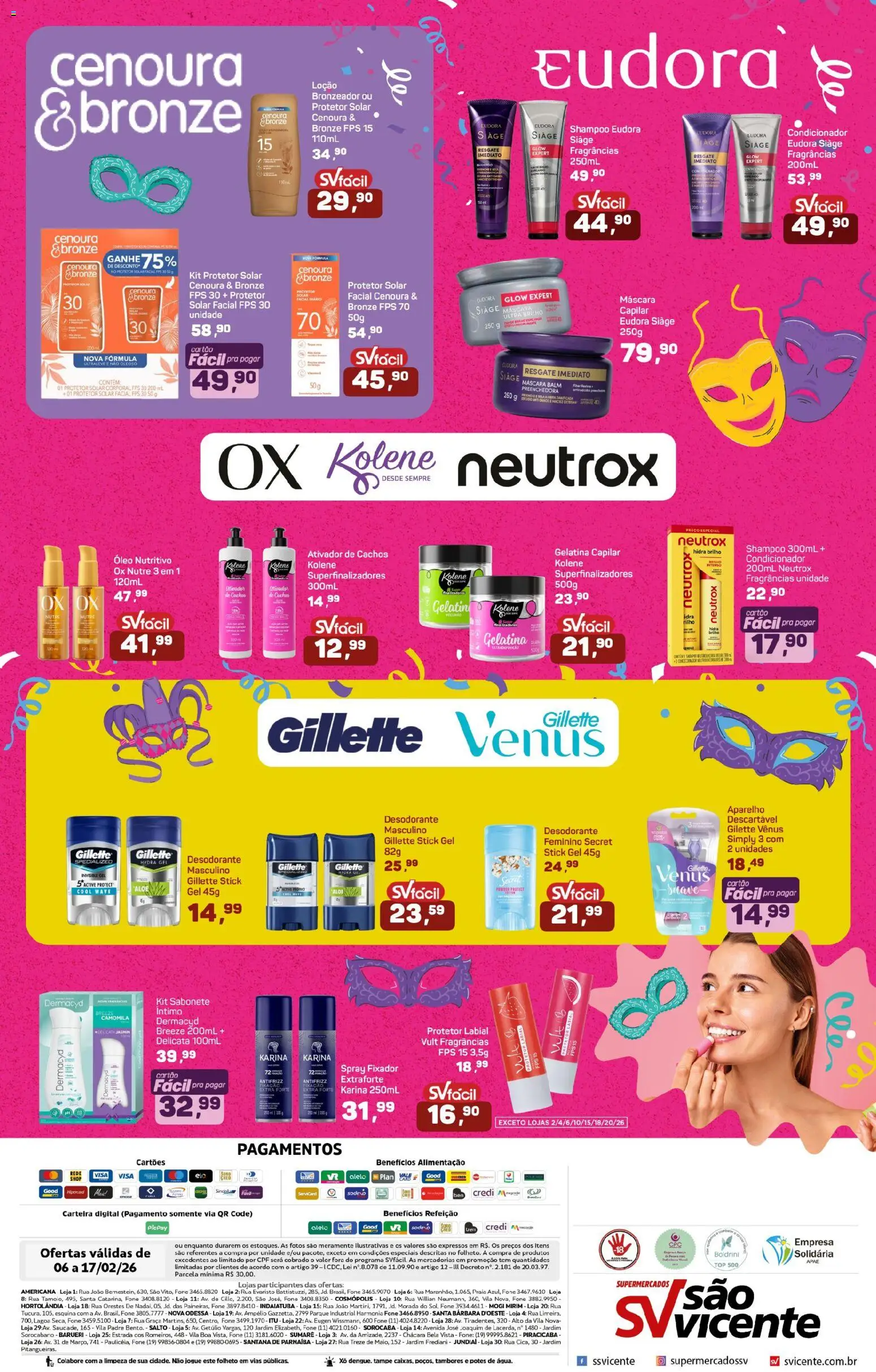 Supermercados São Vicente Folheto - válido de 06.02.2026 | Página: 8 | Produtos: Condicionador, Protetor solar, Carteira, Protetor solar facial