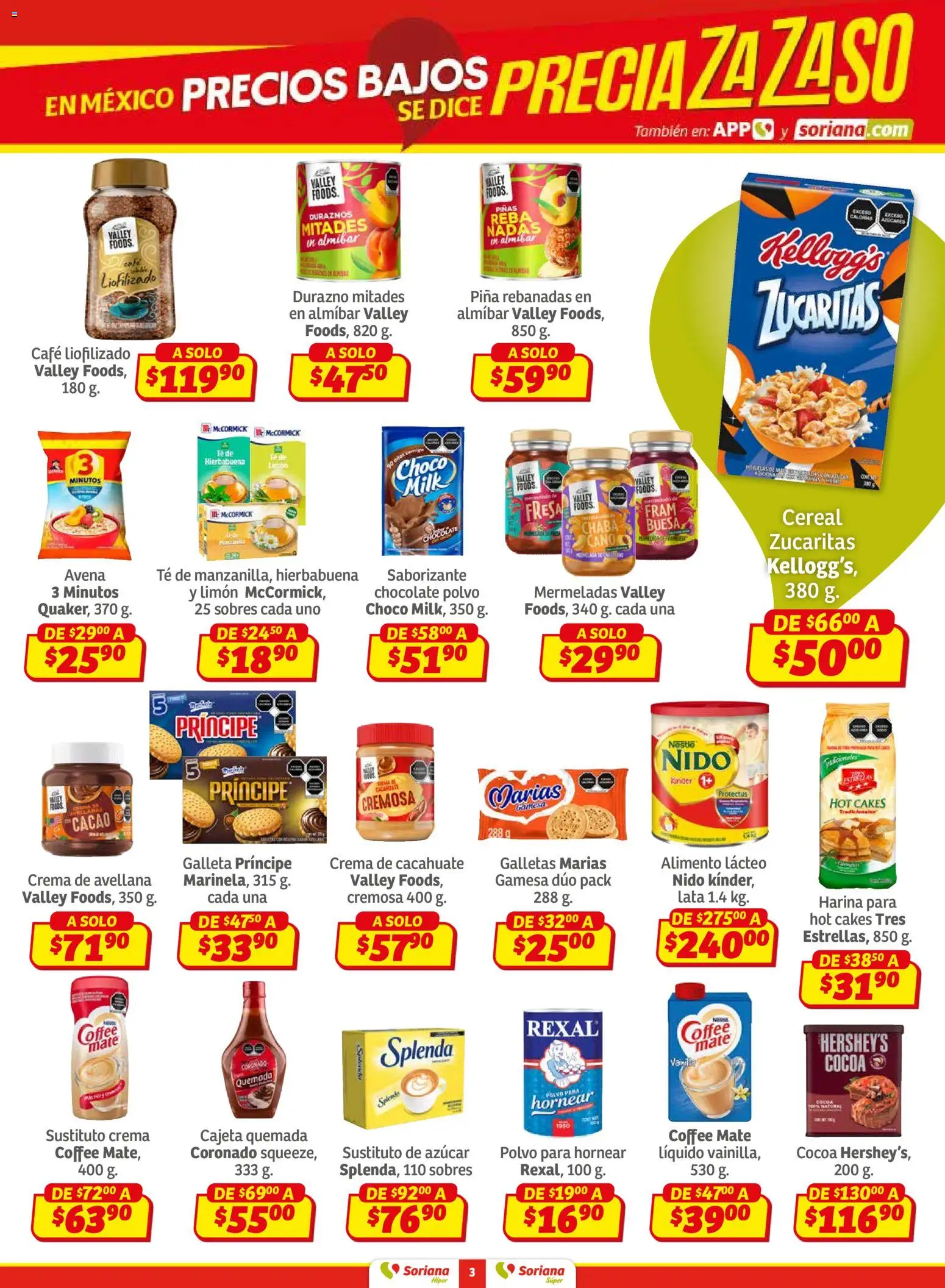 Nuevas ofertas de Soriana válidas en toda la República Mexicana desde el 30.01.2026. ¡Encuentra las mejores ofertas en Soriana - Preciazazaso Híper: Edo Mex, Gro, Hgo, Mor, Pue, Qto, Tlax, Ver! | Página: 3 | Productos: Azúcar, Limón, Piña, Galletas
