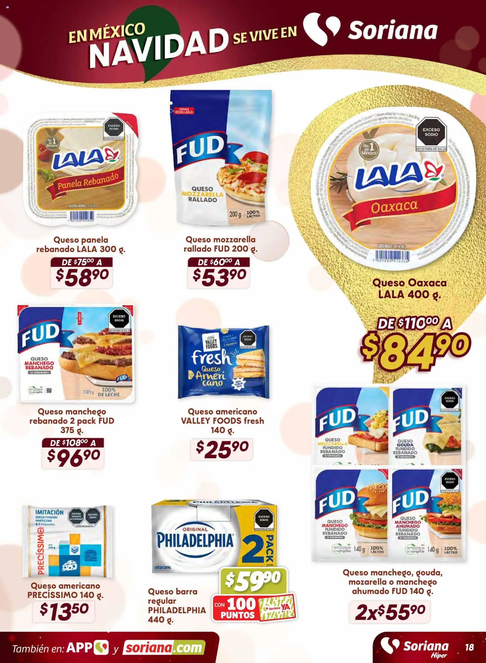 Nuevas ofertas de Soriana válidas en toda la República Mexicana desde el 18.11.2025. ¡Encuentra las mejores ofertas en Soriana - Preciazazaso Híper: Frontera Chia, Q. Roo! | Página: 18 | Productos: Mozarella, Leche, Queso, Barra