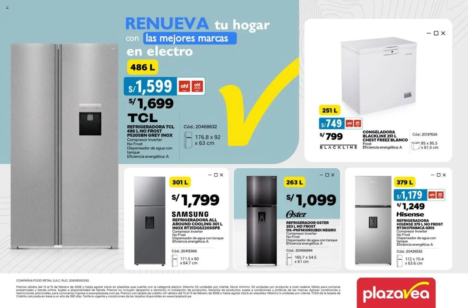 Catálogo Plaza Vea válido desde 13.02.2026 | Página: 1 | Productos: Refrigerador