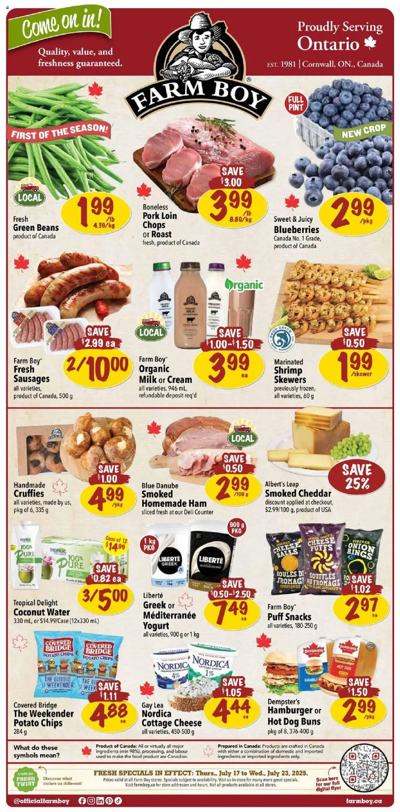 Farm Boy flyer valid from 17.07.2025 | Page: 1 | Products: Chips, Cream, Cheese, Yogurt
