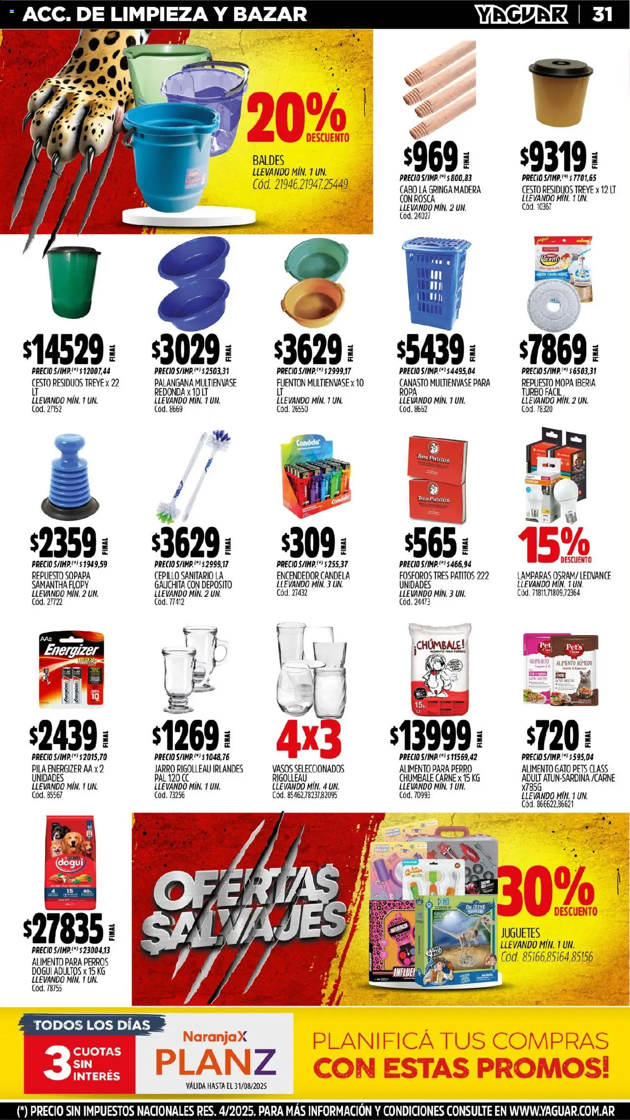 Yaguar - Córdoba │ válido desde el 04.08.2025 | Página: 32 | Productos: Fósforos, Encendedor, Sopapa, Vasos