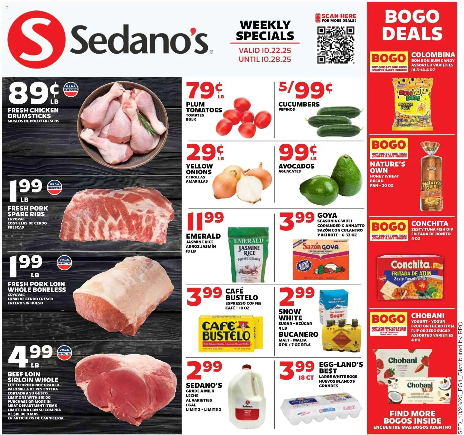 Sedano's Current Ad - FL - valid from 22.10.2025 | Page: 1 | Products: Eggs, Coffee, Pork, Sugar