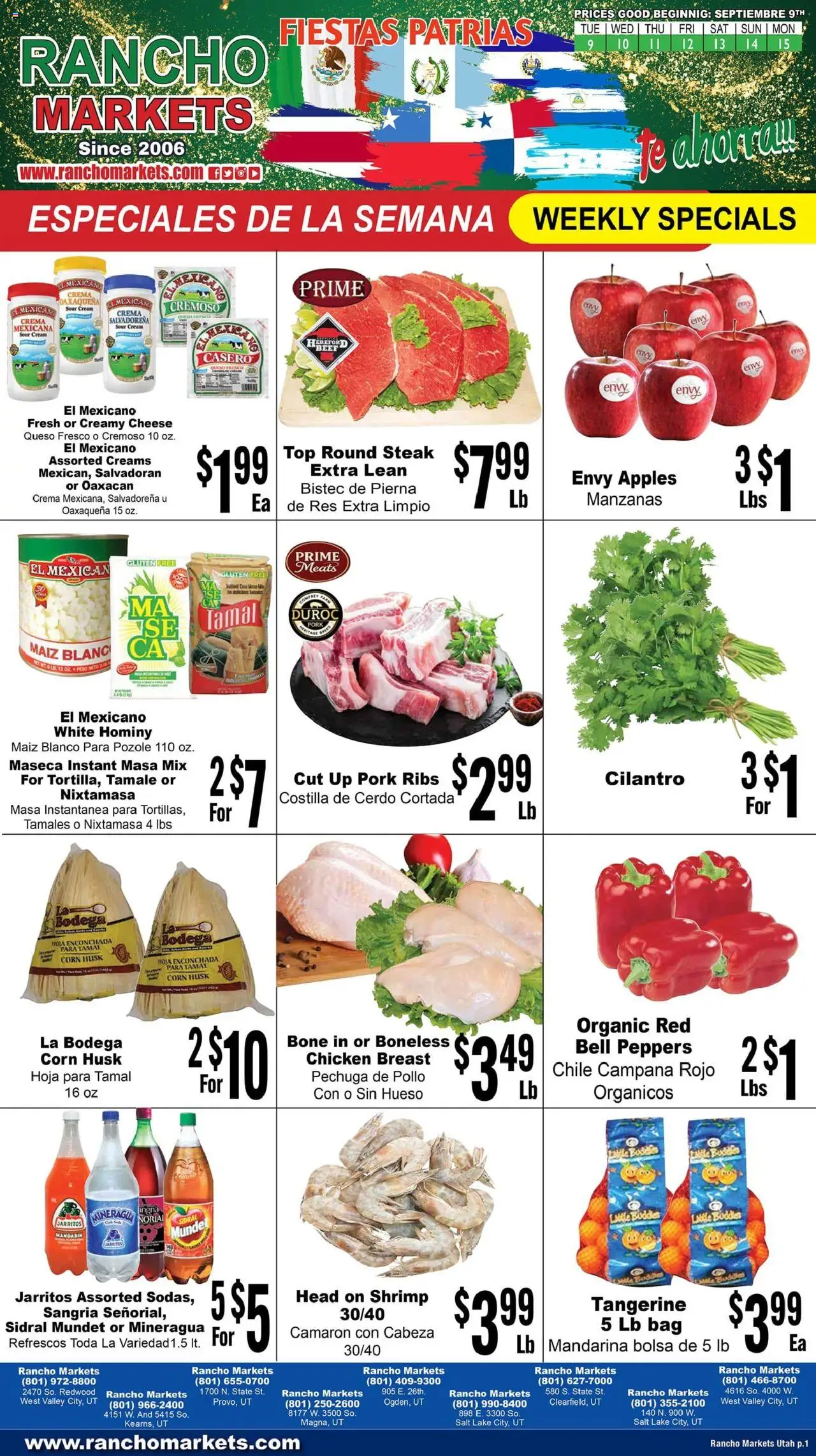 Rancho Markets Weekly Ad - valid from 09.09.2025 | Page: 1 | Products: Cheese, Pork, Sour cream, Cream