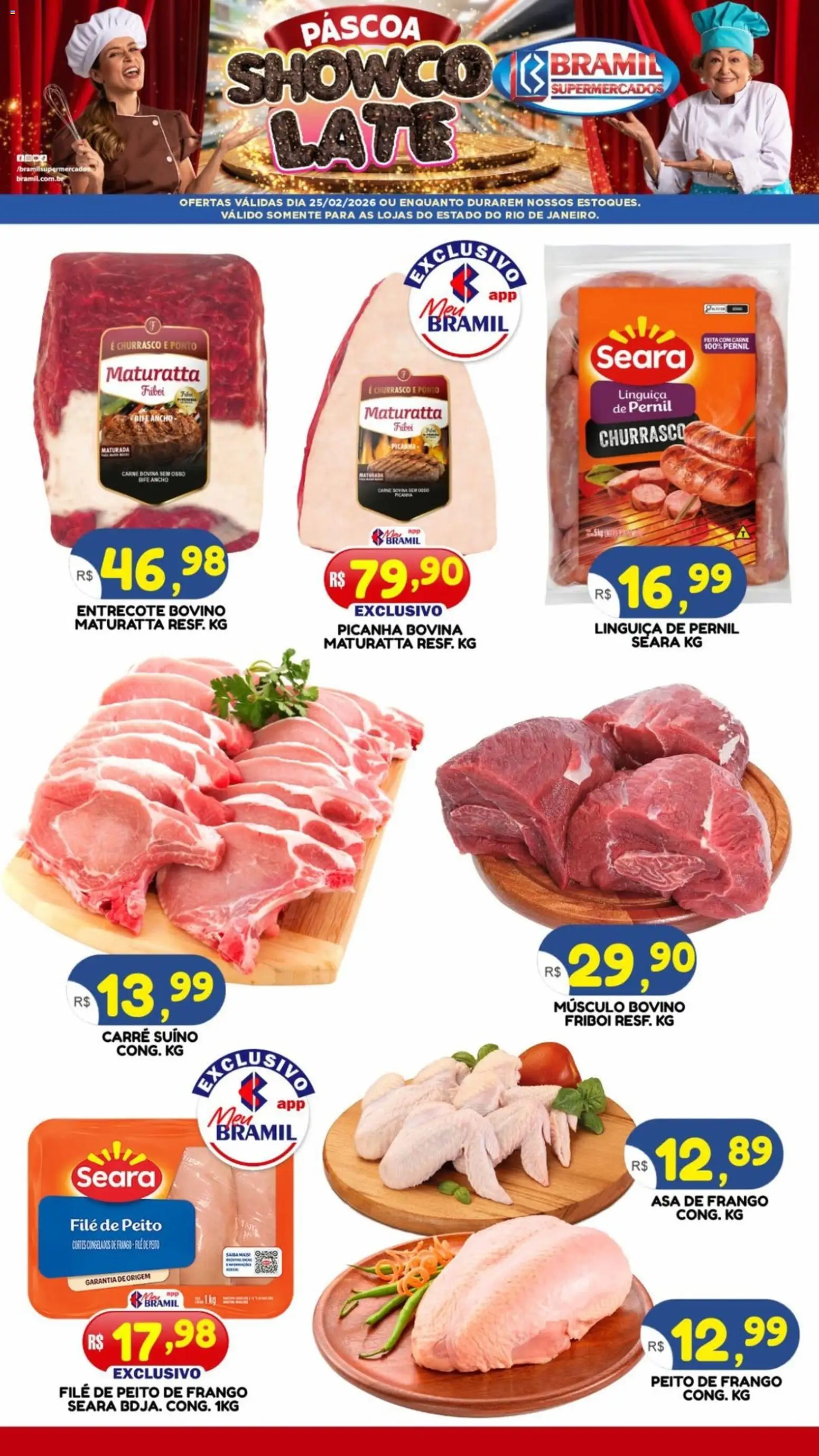 Bramil Supermercados Folheto - válido de 25.02.2026 | Página: 1 | Produtos: Picanha, Asa de frango, Carne, Peito de frango
