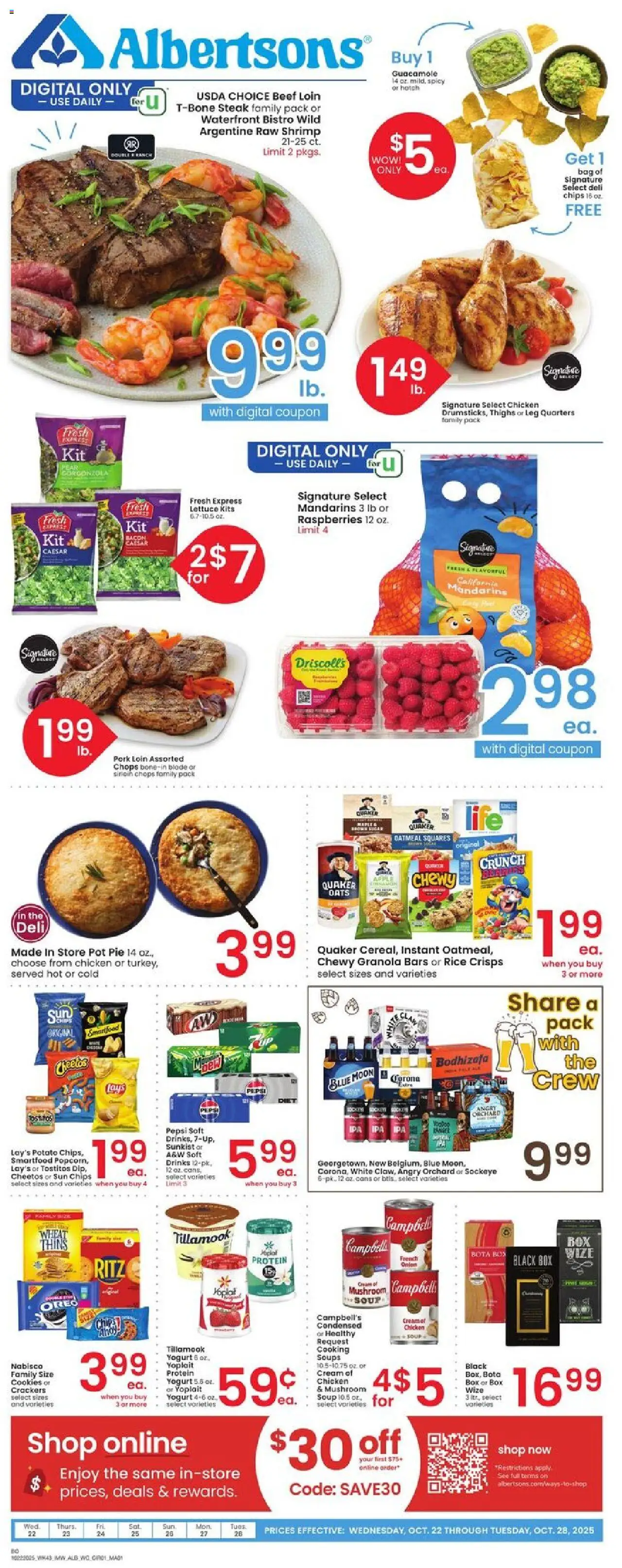 Albertsons Weekly Ad - valid from 22.10.2025 | Page: 1 | Products: Mandarins, Box, Chips, Cookies