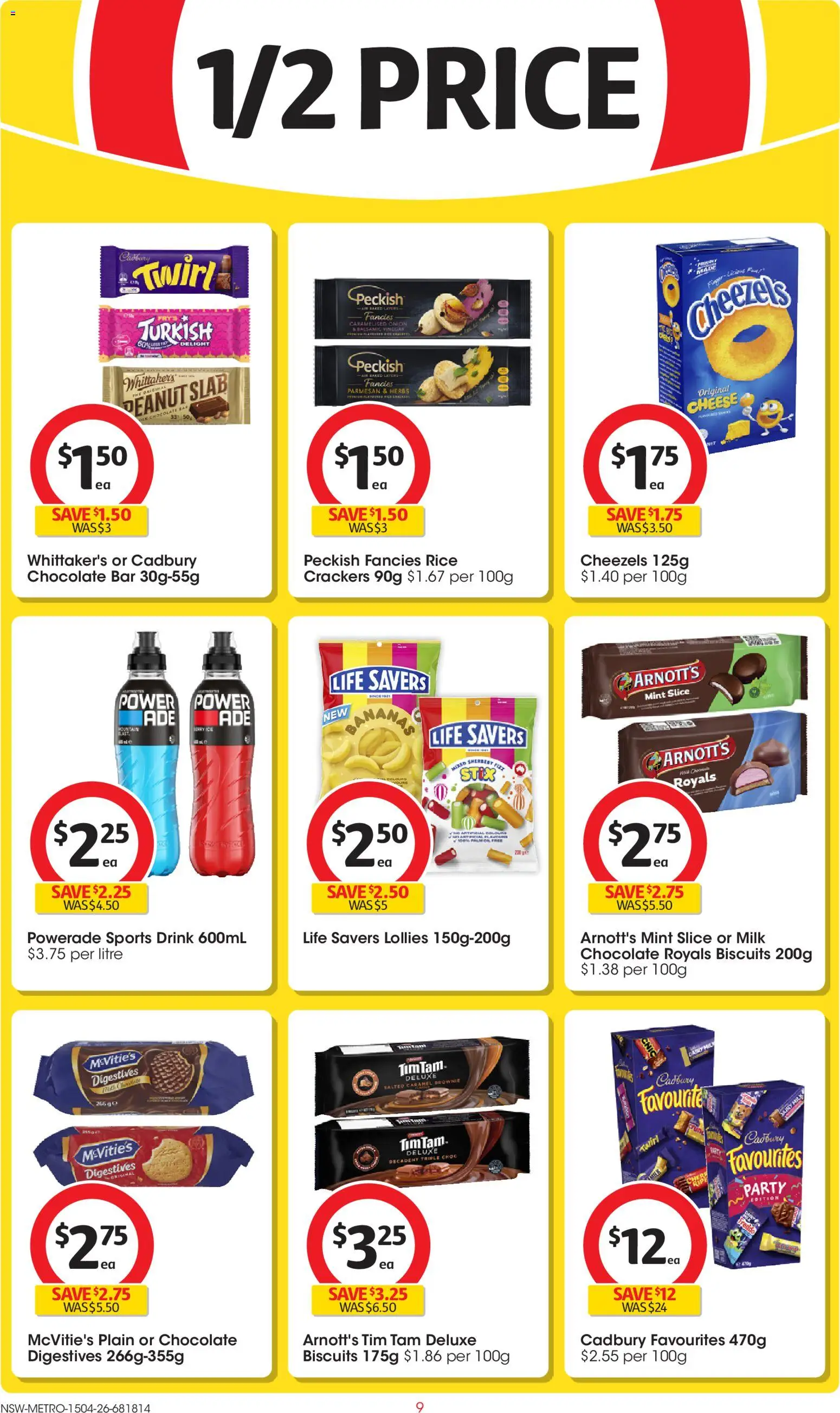 Coles catalogue - valid from 15.04.2026 | Page: 9 | Products: Cheese, Chocolate, Bananas, Biscuits