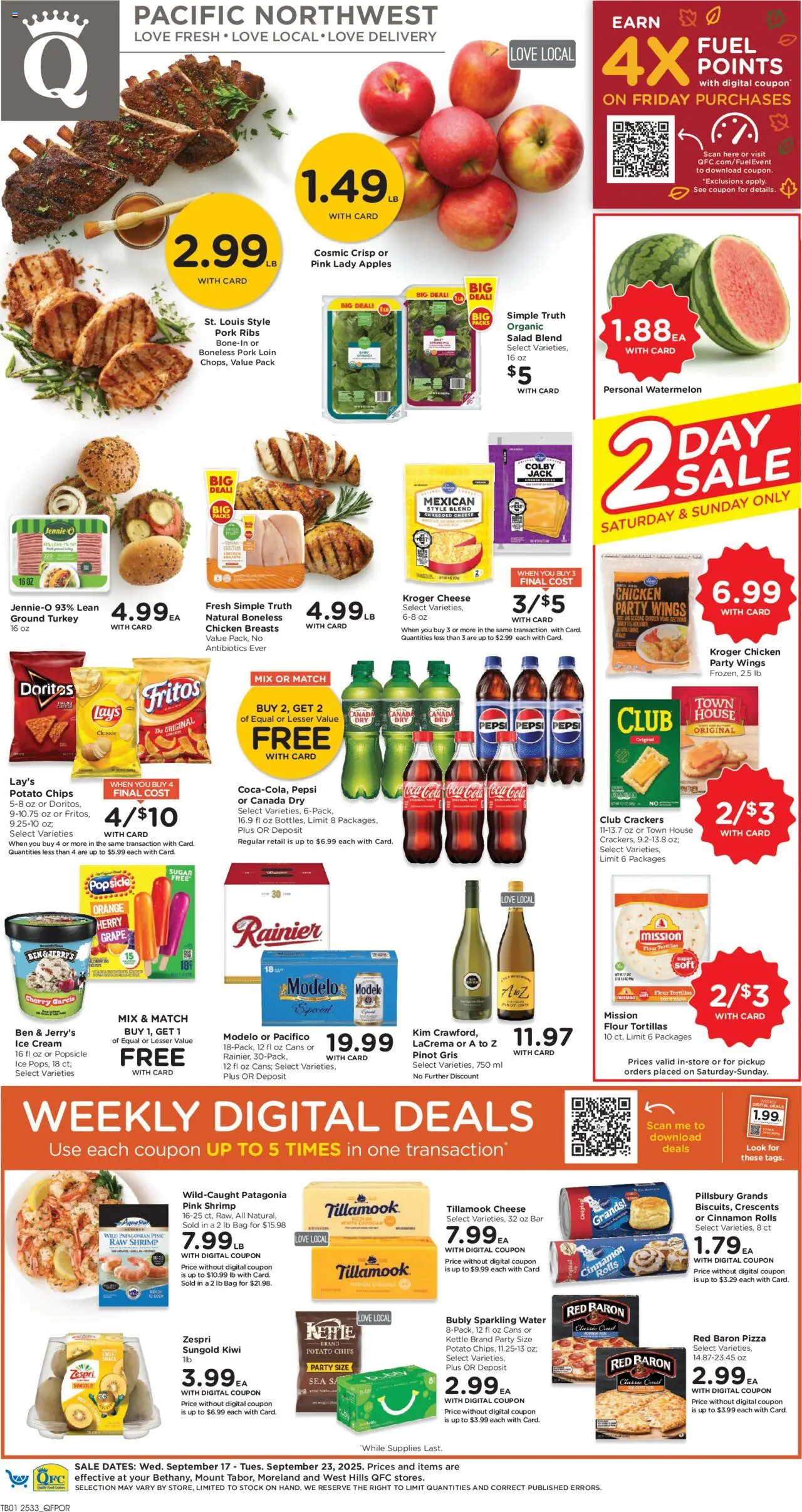 QFC Weekly Ad - OR - valid from 17.09.2025 | Page: 1 | Products: Kiwi, Ice cream, Watermelon, Bag
