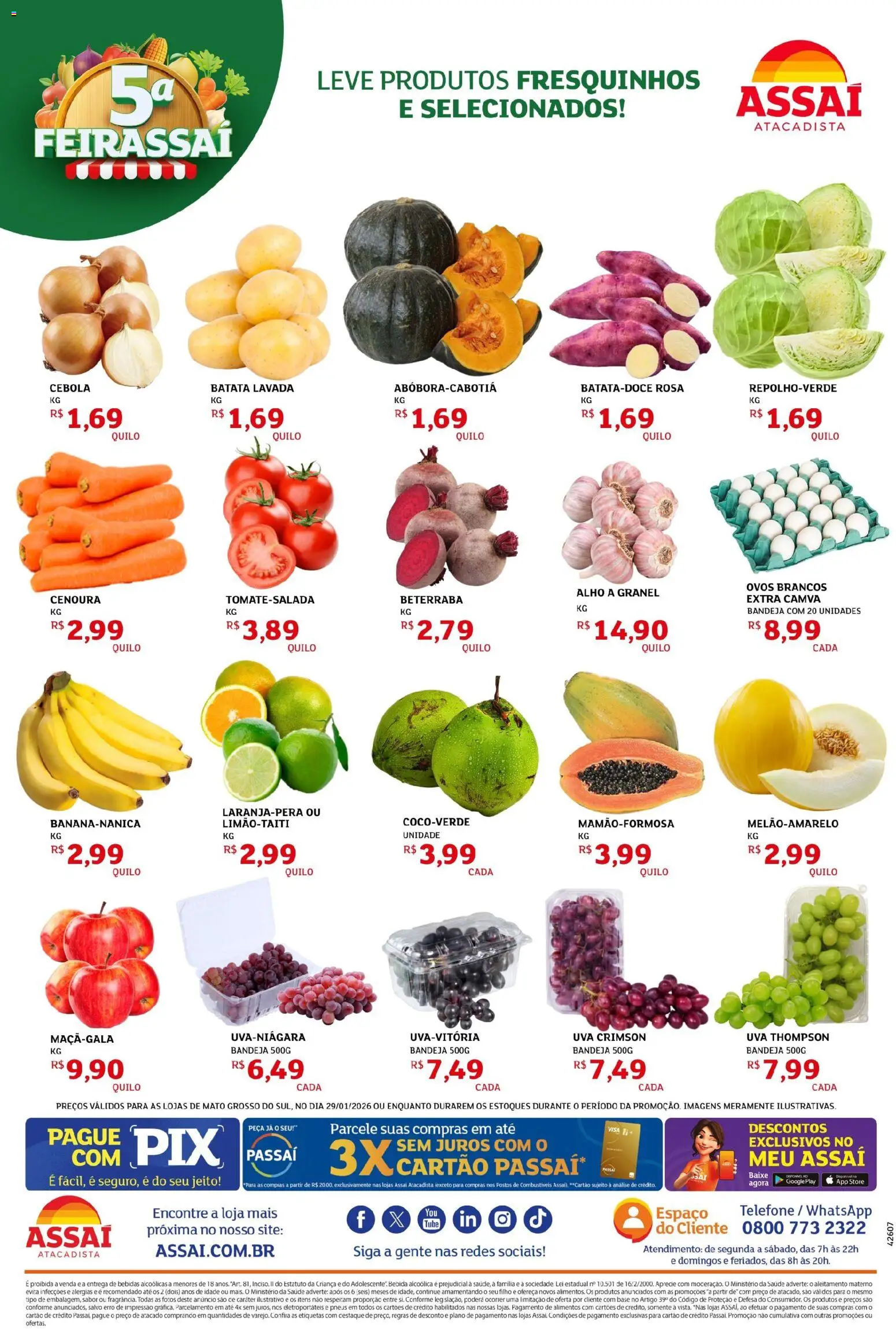 Assaí Atacadista Folheto - válido de 29.01.2026 | Página: 2 | Produtos: Cebola, Ovos, Bebida, Telefone
