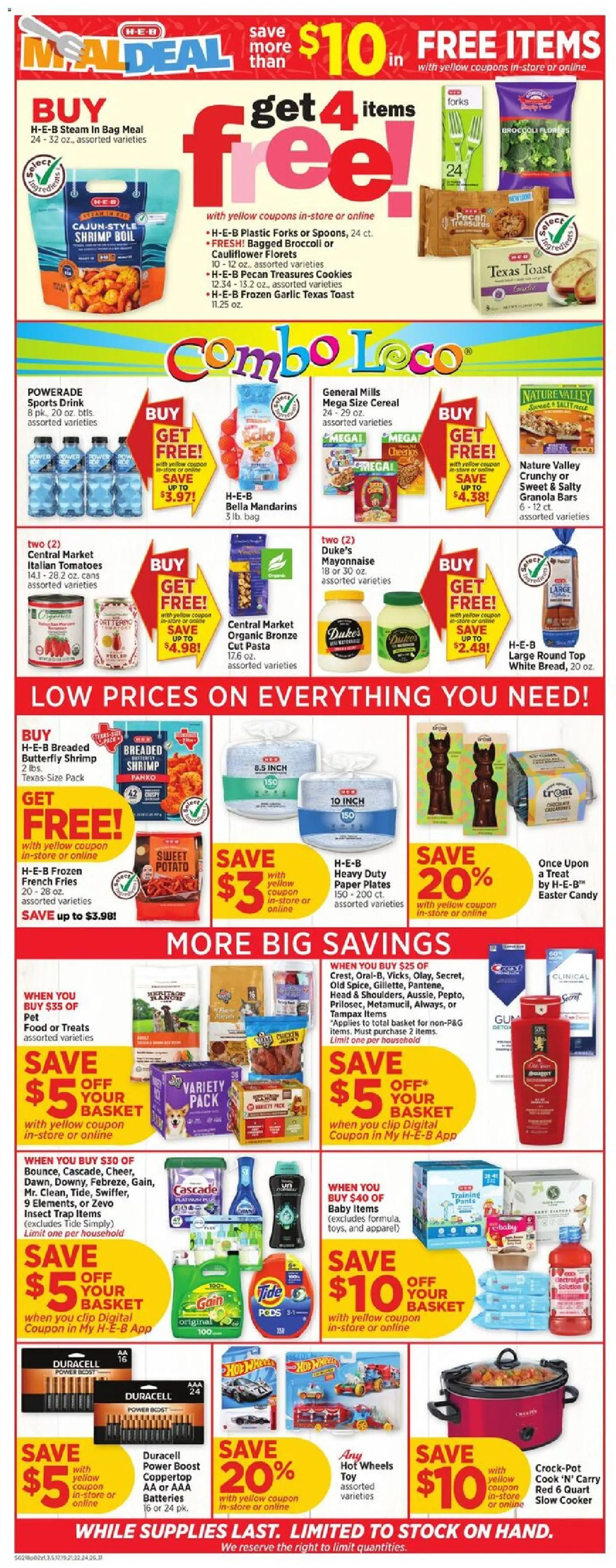 H-E-B Weekly Ad - valid from 18.02.2026 | Page: 2 | Products: Basket, Tomatoes, Pasta, Cookies