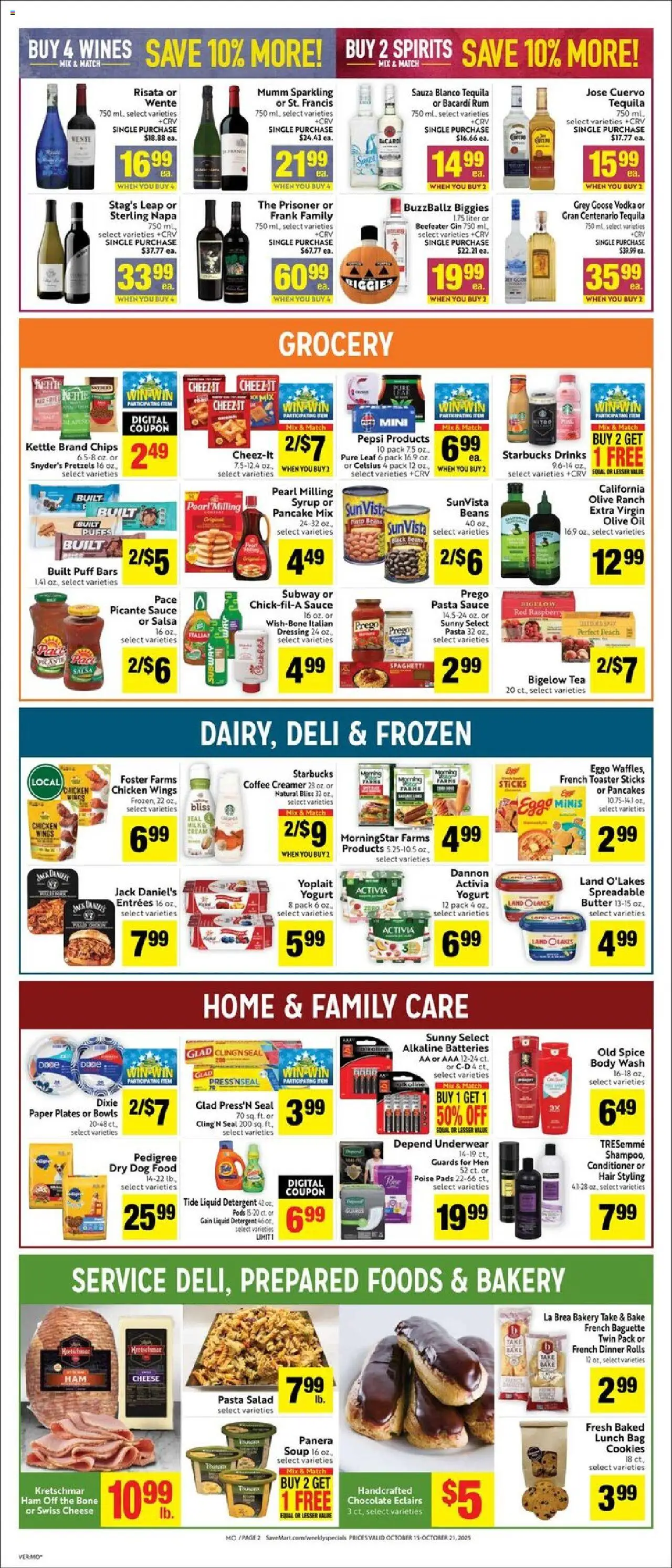 Save Mart Weekly - CA - valid from 15.10.2025 | Page: 2 | Products: Bakery, Oil, Detergent, Pasta