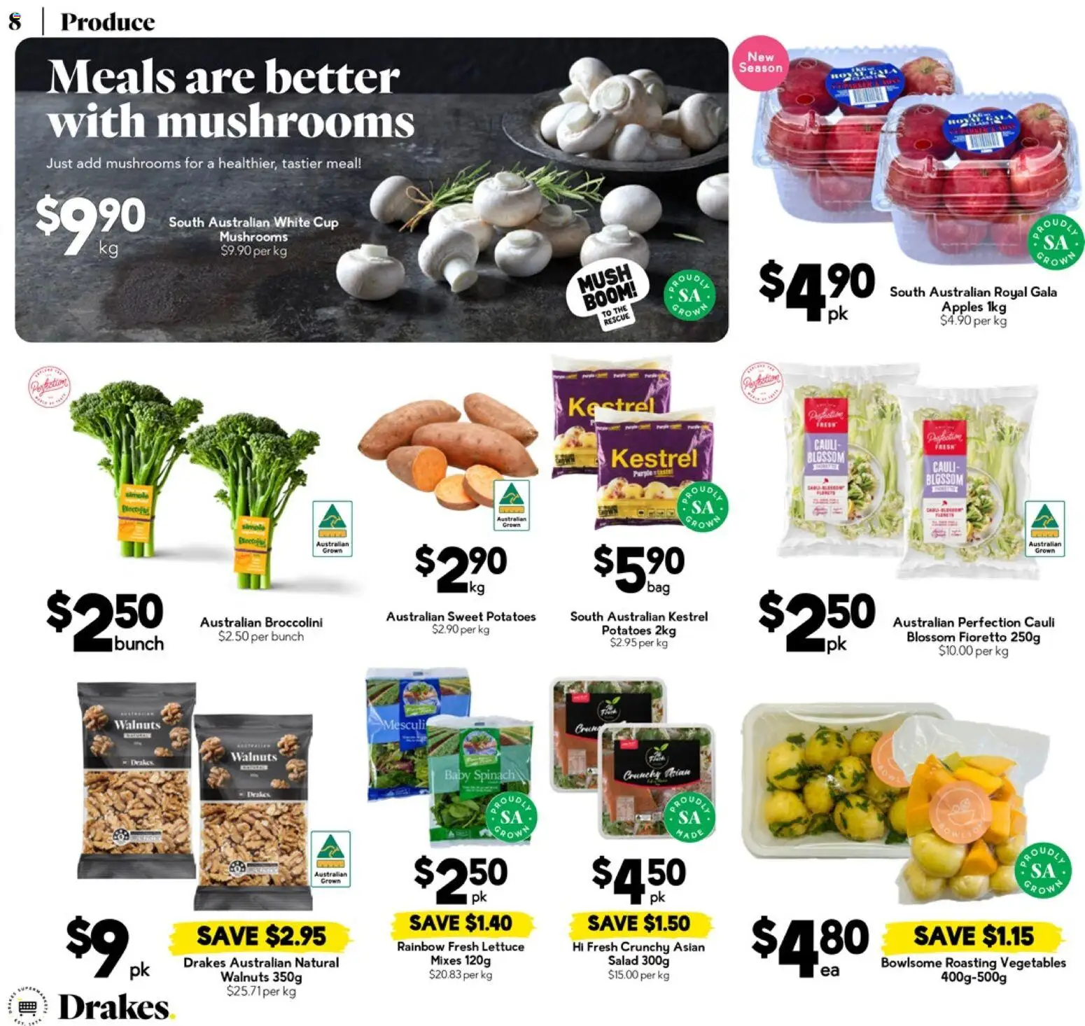 Drakes catalogue - valid from 15.04.2026 | Page: 8 | Products: Apples, Mushrooms, Salad, Potatoes