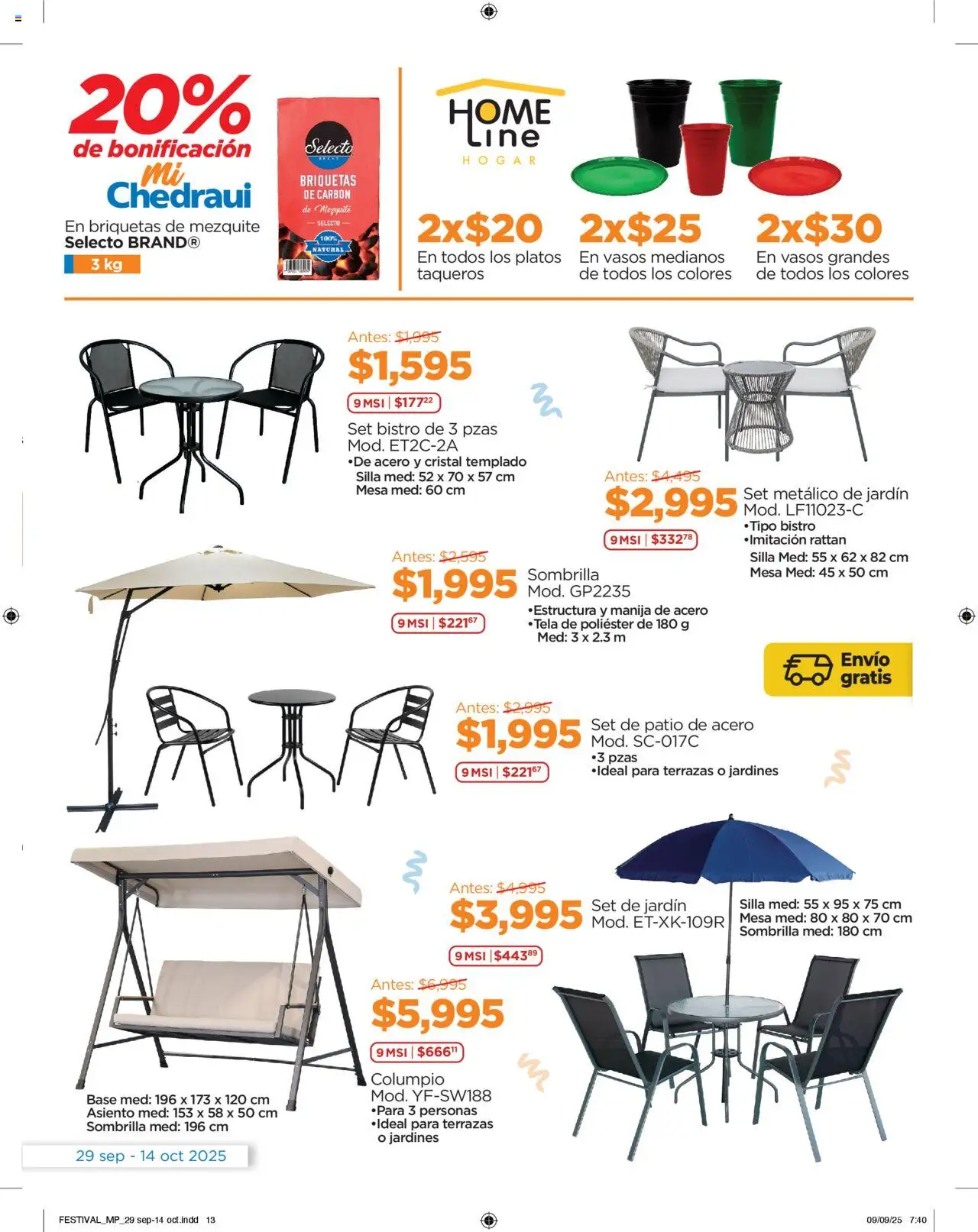 Nuevas ofertas de Chedraui válidas en toda la República Mexicana desde el 29.09.2025. ¡Encuentra las mejores ofertas en Chedraui - Folleto Nuestras marcas propias! | Página: 13 | Productos: Columpio, Silla, Mesa, Vasos