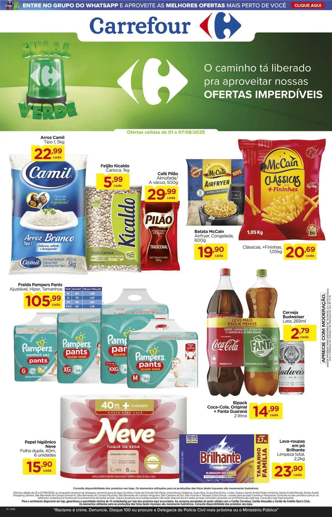 Carrefour Folheto - válido de 01.08.2025 | Página: 3 | Produtos: Feijão, Guaraná, Café, Arroz