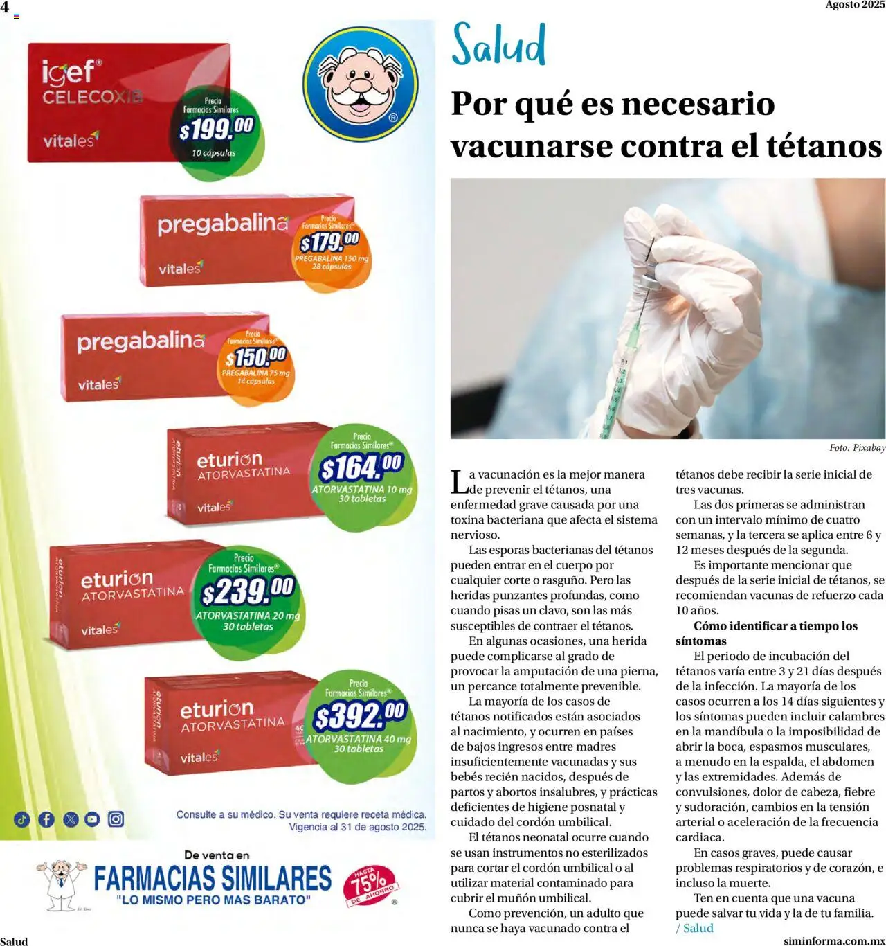 Nuevas ofertas de Farmacias Similares válidas en toda la República Mexicana desde el 15.08.2025. ¡Encuentra las mejores ofertas en Farmacias Similares - Catálogo Siminforma! | Página: 4