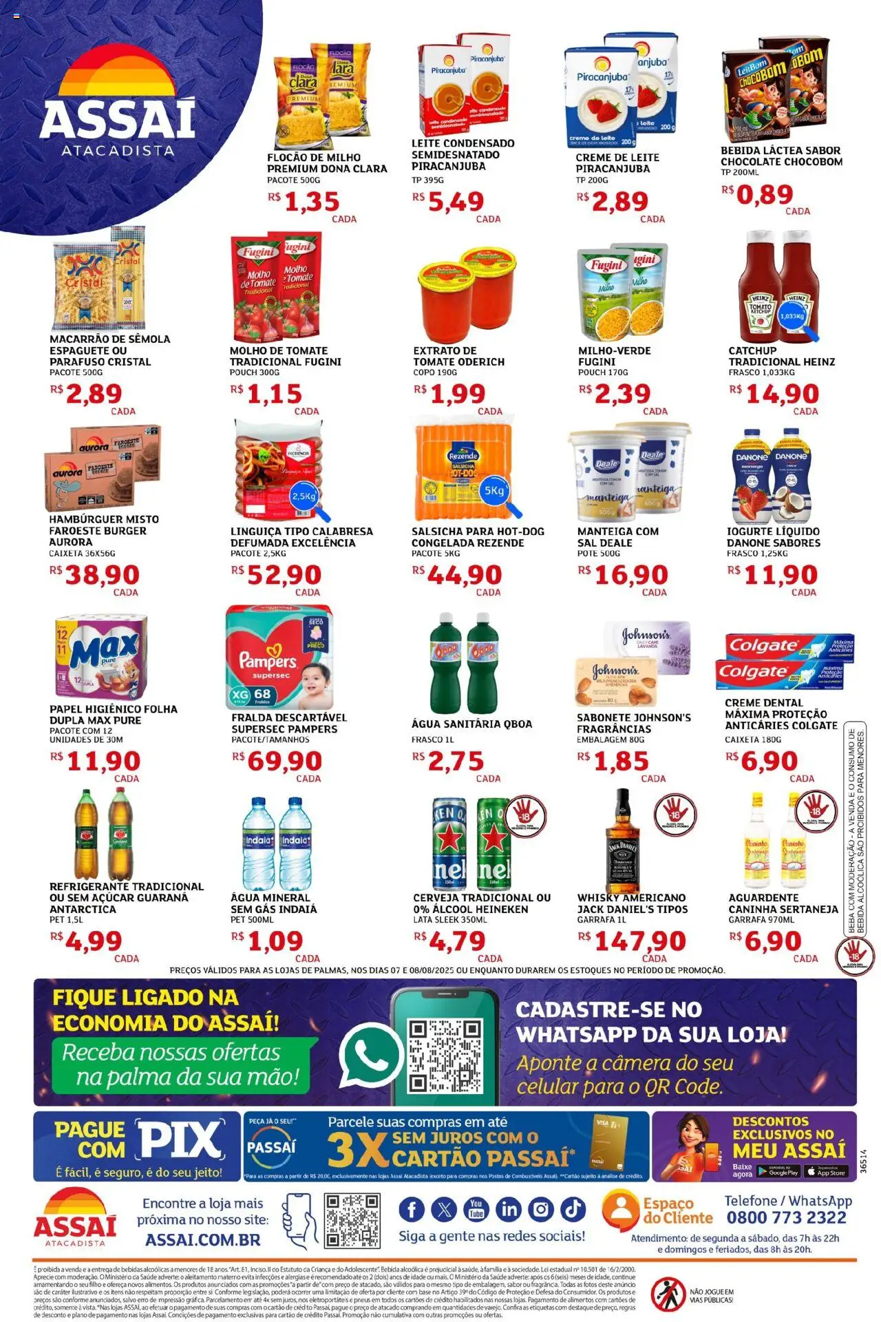 Assaí Atacadista Folheto - válido de 07.08.2025 | Página: 2 | Produtos: Pampers, Molho de tomate, Pneus, Amêndoas