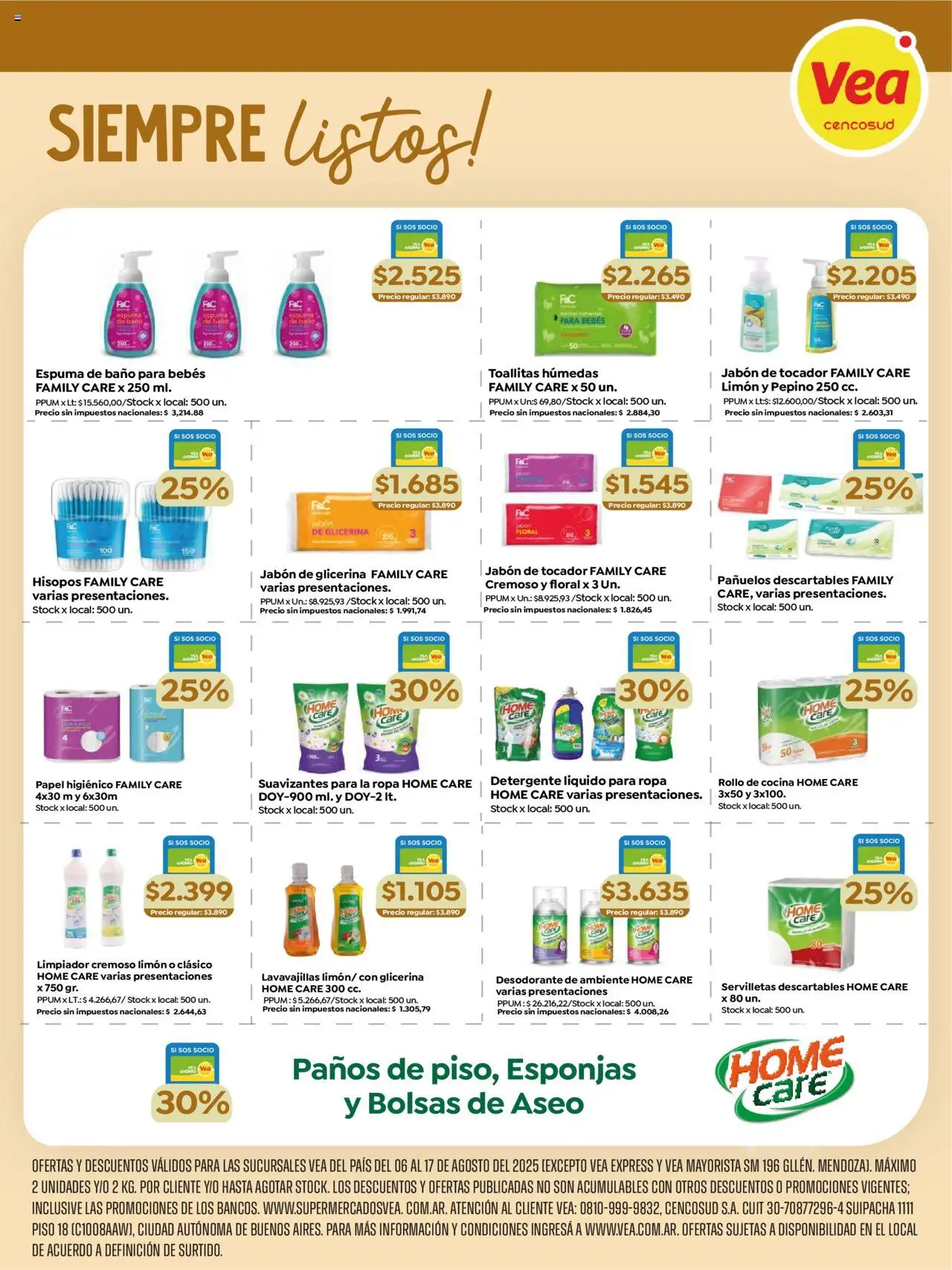 Vea - Especial Marca Propia │ válido desde el 06.08.2025 | Página: 7 | Productos: Papel higiénico, Servilletas, Detergente, Espuma