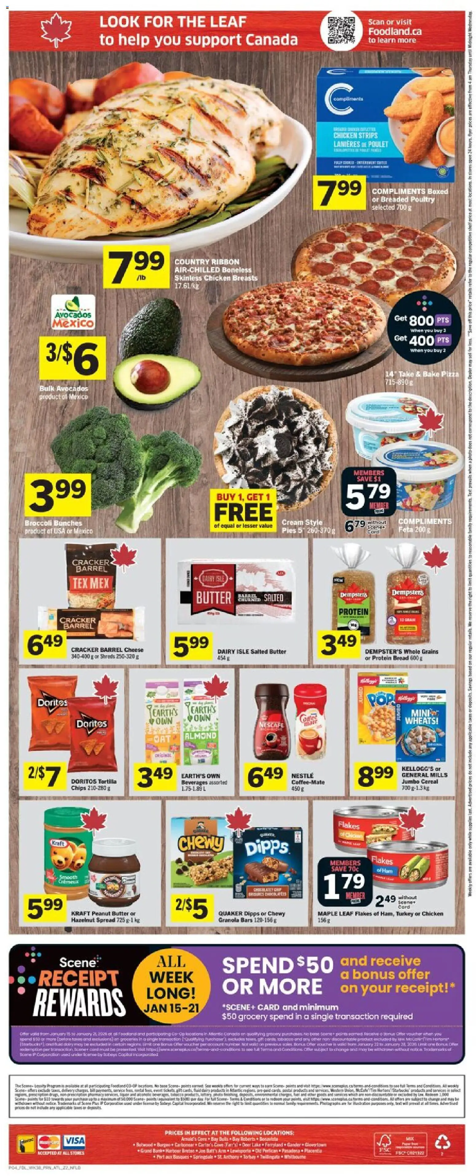 Foodland flyer valid from 15.01.2026 | Page: 2 | Products: Chips, Chicken breasts, Butter, Cheese
