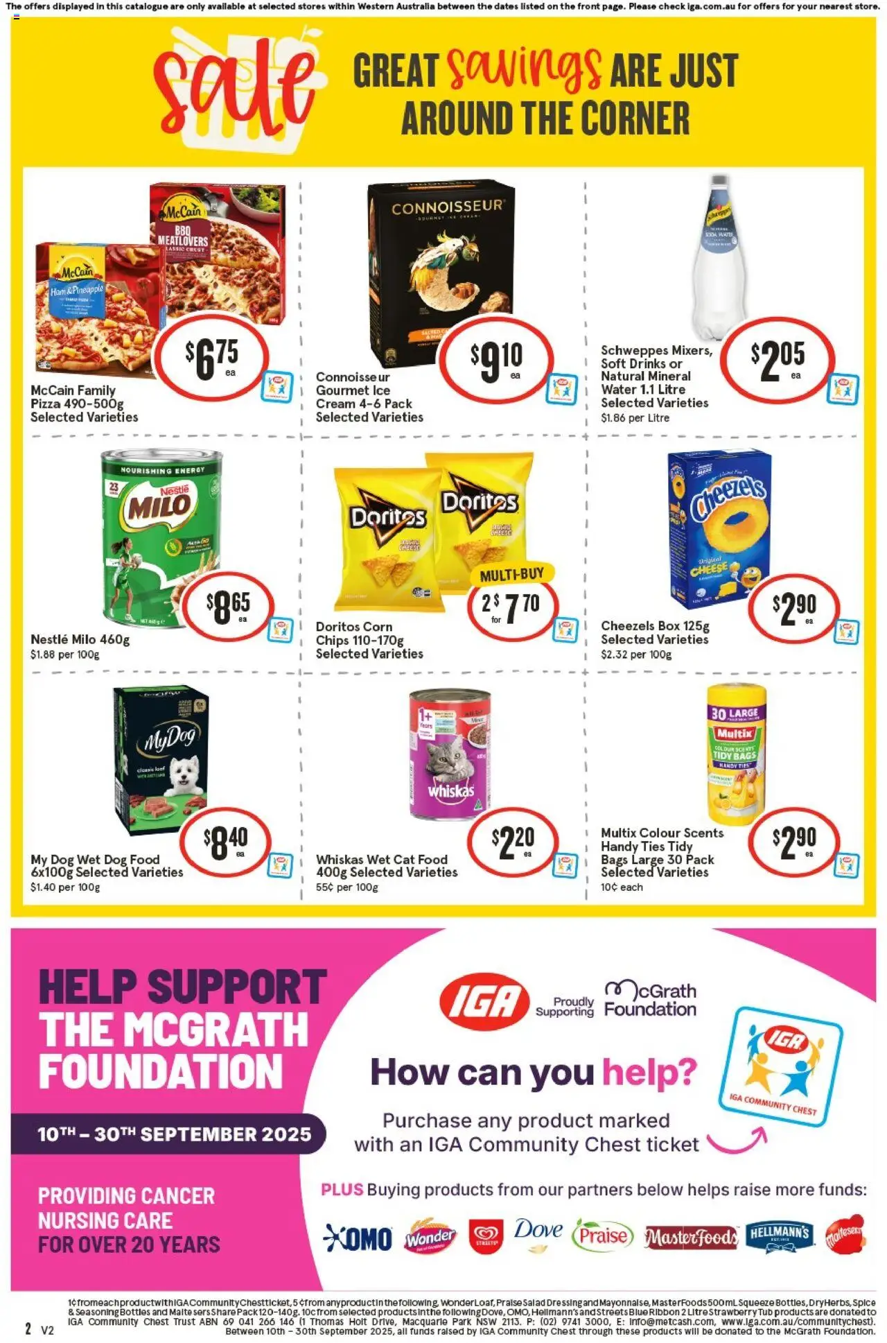 IGA catalogue - valid from 24.09.2025 | Page: 2 | Products: Pizza, Pineapple, Cream, Water