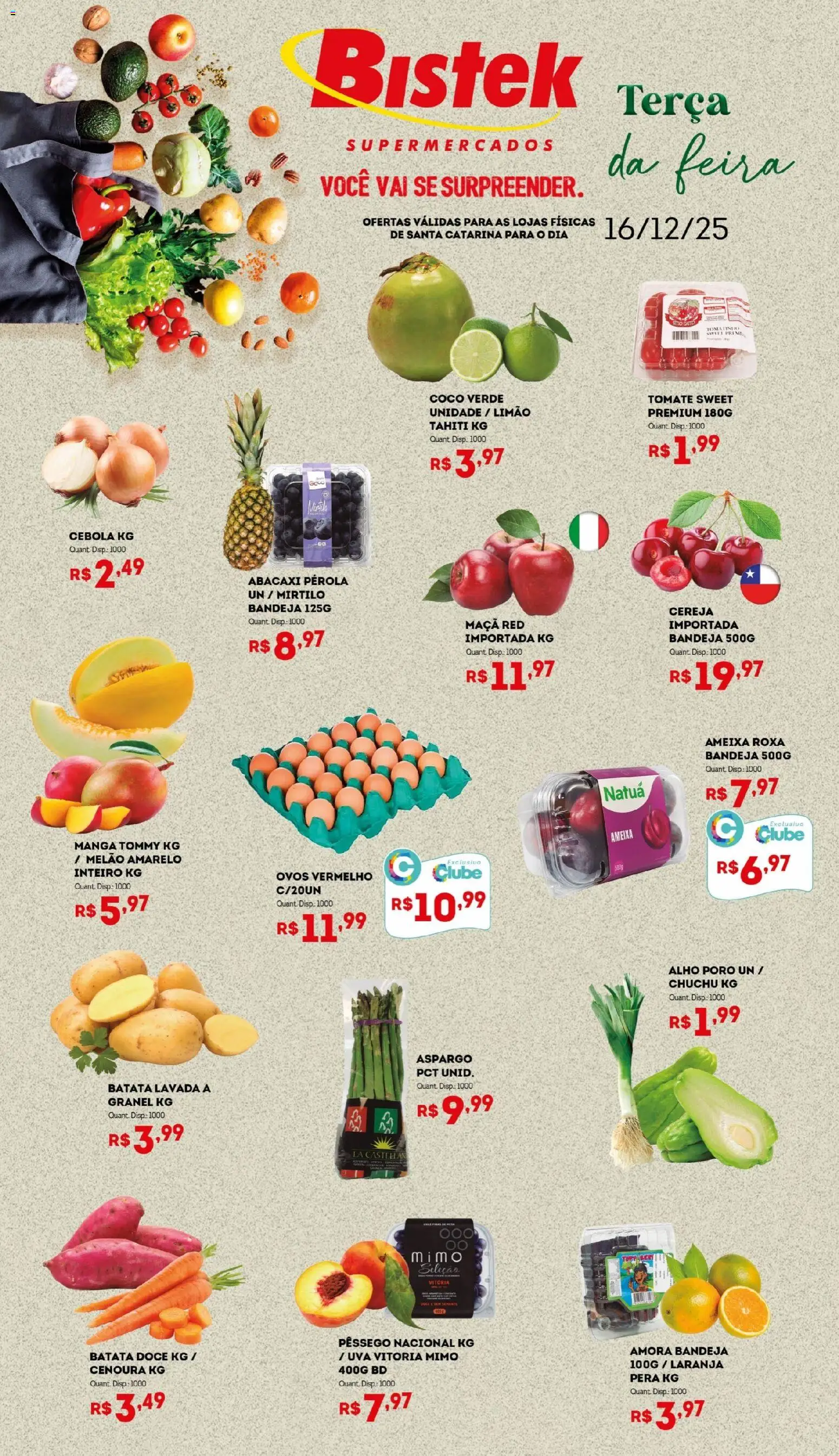 Bistek Supermercados Folheto - válido de 16.12.2025 | Página: 1 | Produtos: Cereja, Chuchu, Cenoura, Batata