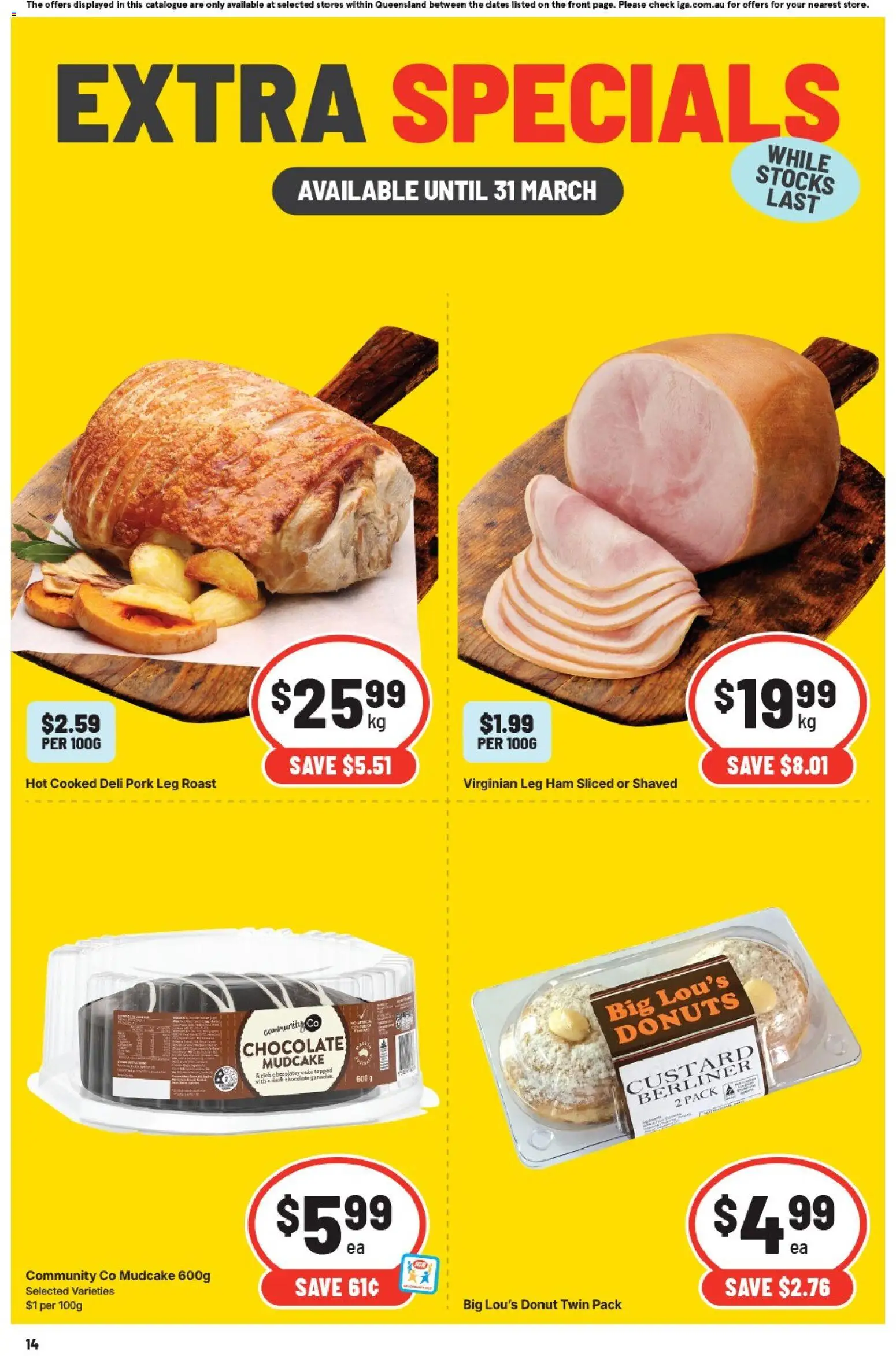 IGA catalogue - valid from 25.03.2026 | Page: 17 | Products: Donuts, Chocolate, Ham, Pork