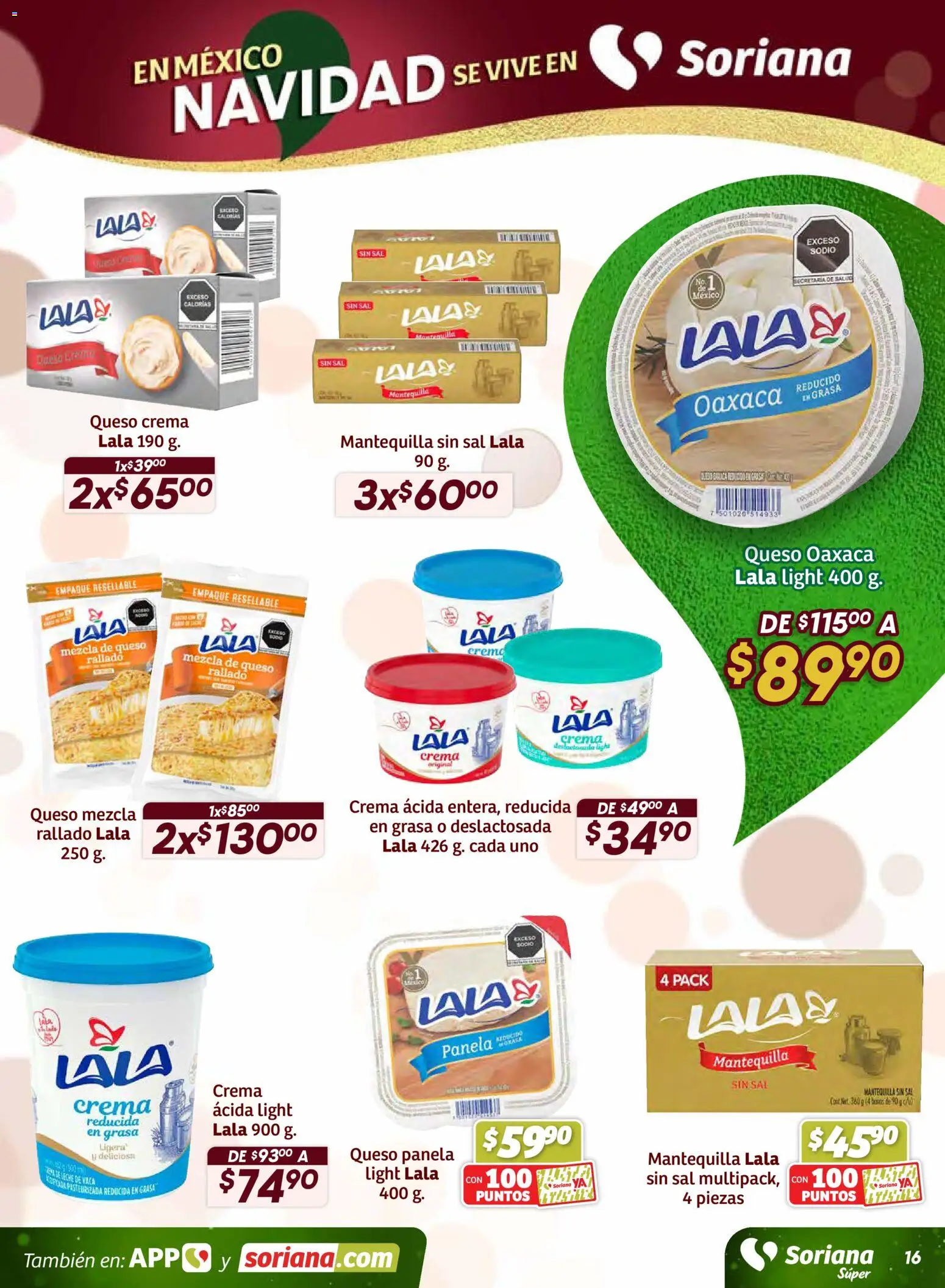 Nuevas ofertas de Soriana válidas en toda la República Mexicana desde el 11.12.2025. ¡Encuentra las mejores ofertas en Soriana - Preciazazaso Súper: Valle de México! | Página: 16 | Productos: Sal, Queso crema, Crema, Queso