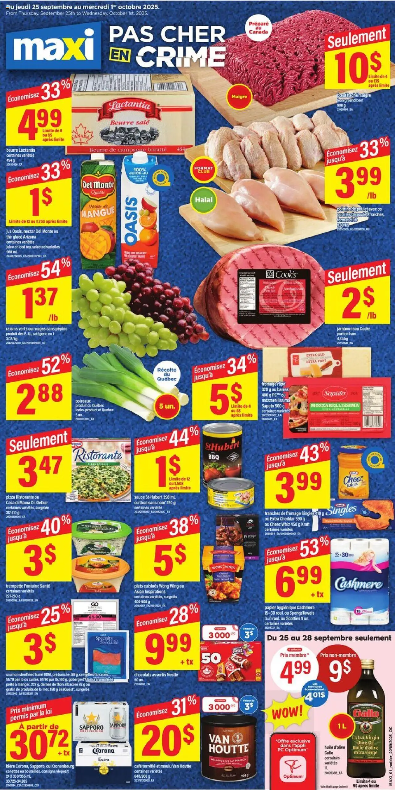 Maxi flyer valid from 25.09.2025 | Page: 1 | Products: Beef, Oil, Ham, Pizza