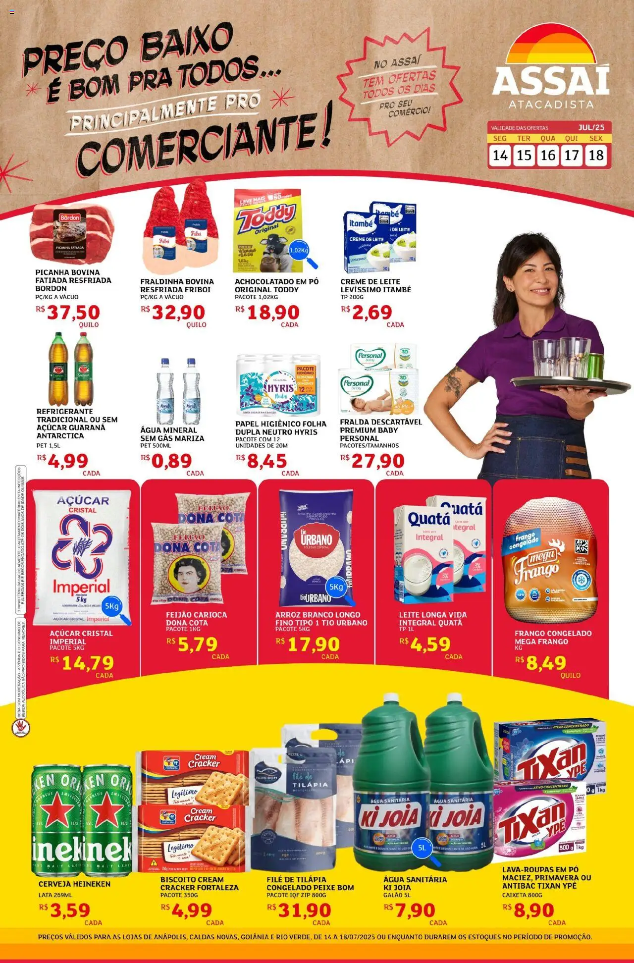 Assaí Atacadista Folheto - válido de 14.07.2025 | Página: 1 | Produtos: Fraldinha, Açúcar, Refrigerante, Água sanitária