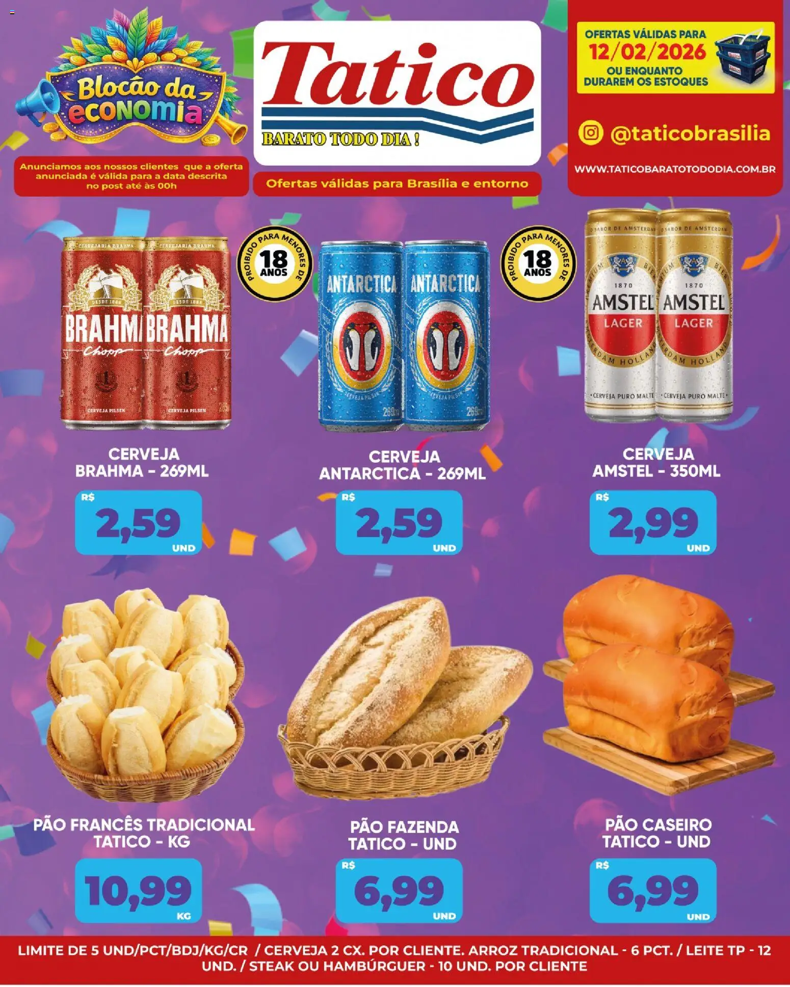 Tatico Folheto - válido de 12.02.2026 | Página: 9 | Produtos: Leite, Arroz, Hambúrguer, Pão francês