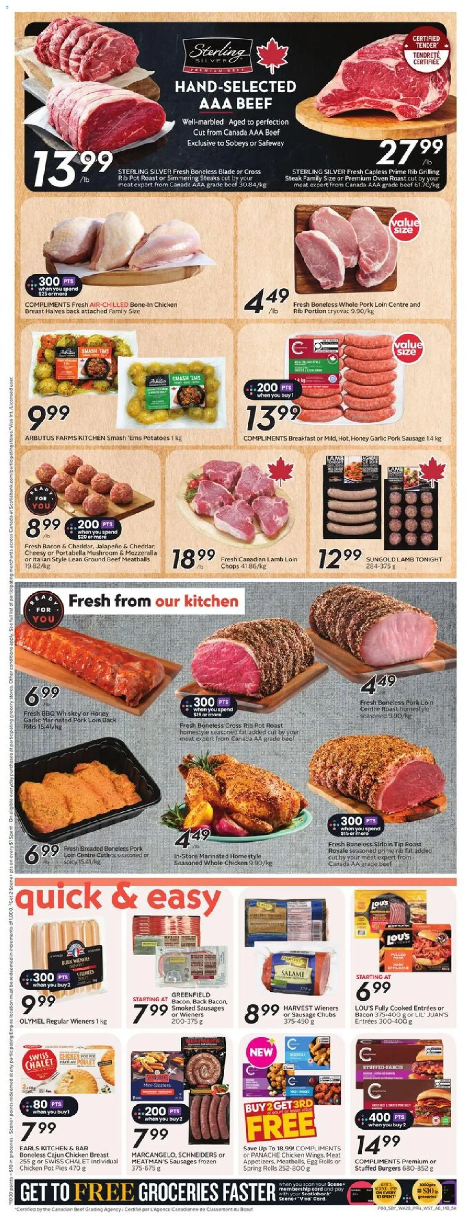 Safeway flyer valid from 06.11.2025 | Page: 6 | Products: Beef, Whiskey, Potatoes, Salami
