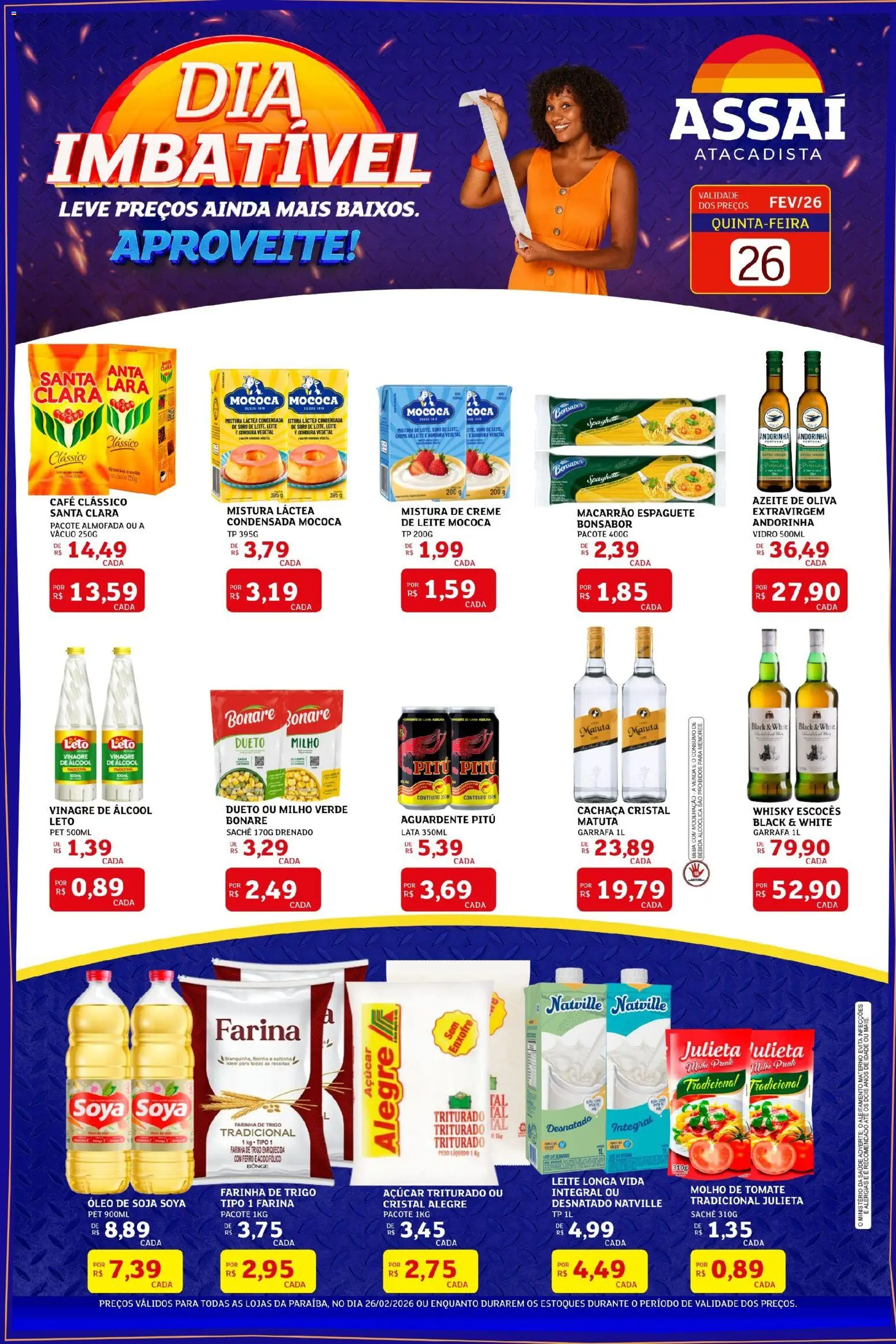 Assaí Atacadista Folheto - válido de 26.02.2026 | Página: 1 | Produtos: Espaguete, Almofada, Vinagre, Bebida