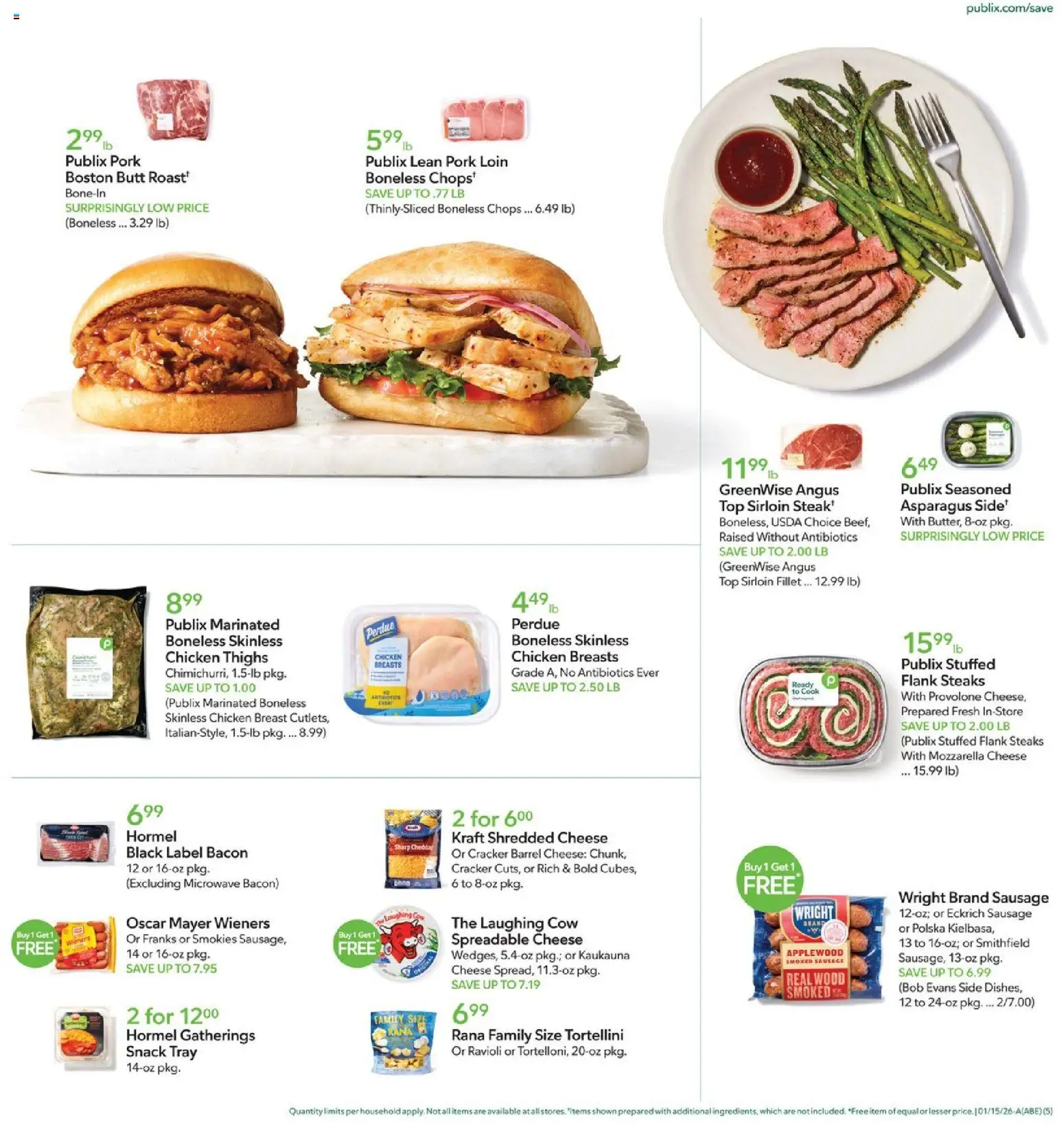 Publix Weekly Ad - valid from 14.01.2026 | Page: 5 | Products: Cheese, Microwave, Pork, Sausage
