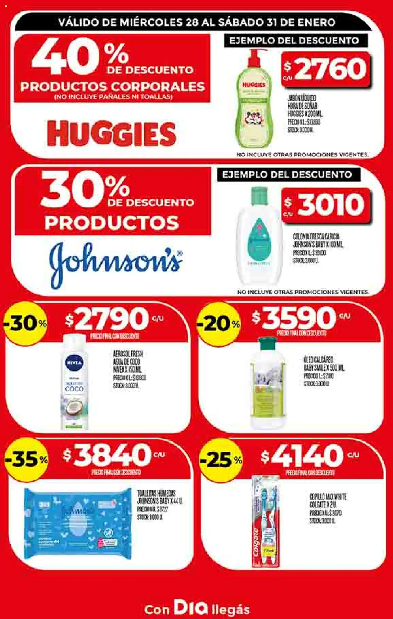 Supermercado DIA Ofertas │ válido desde el 28.01.2026 | Página: 20 | Productos: Toallas, Cepillo, Agua, Pañales