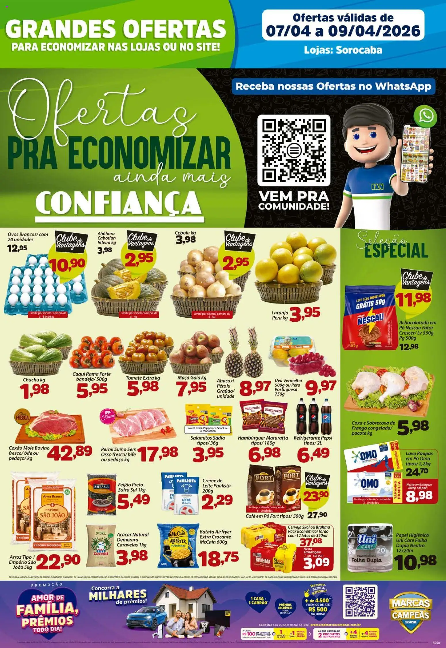 Confiança Folheto - válido de 07.04.2026 | Página: 1 | Produtos: Chuchu, Cebola, Roupas, Refrigerante