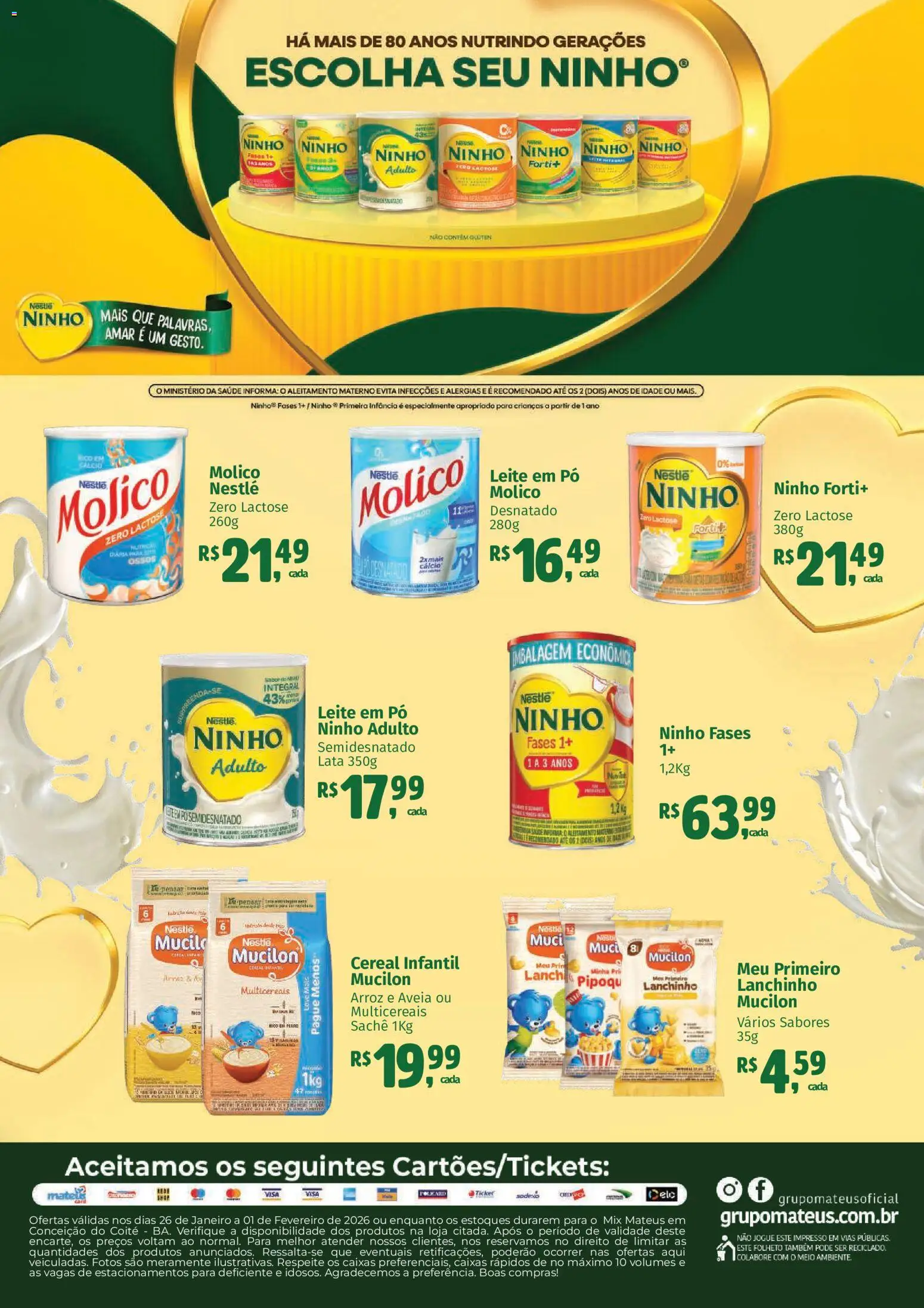 Mateus Folheto - válido de 26.01.2026 | Página: 2 | Produtos: Arroz, Cálcio, Mucilon, Leite em pó